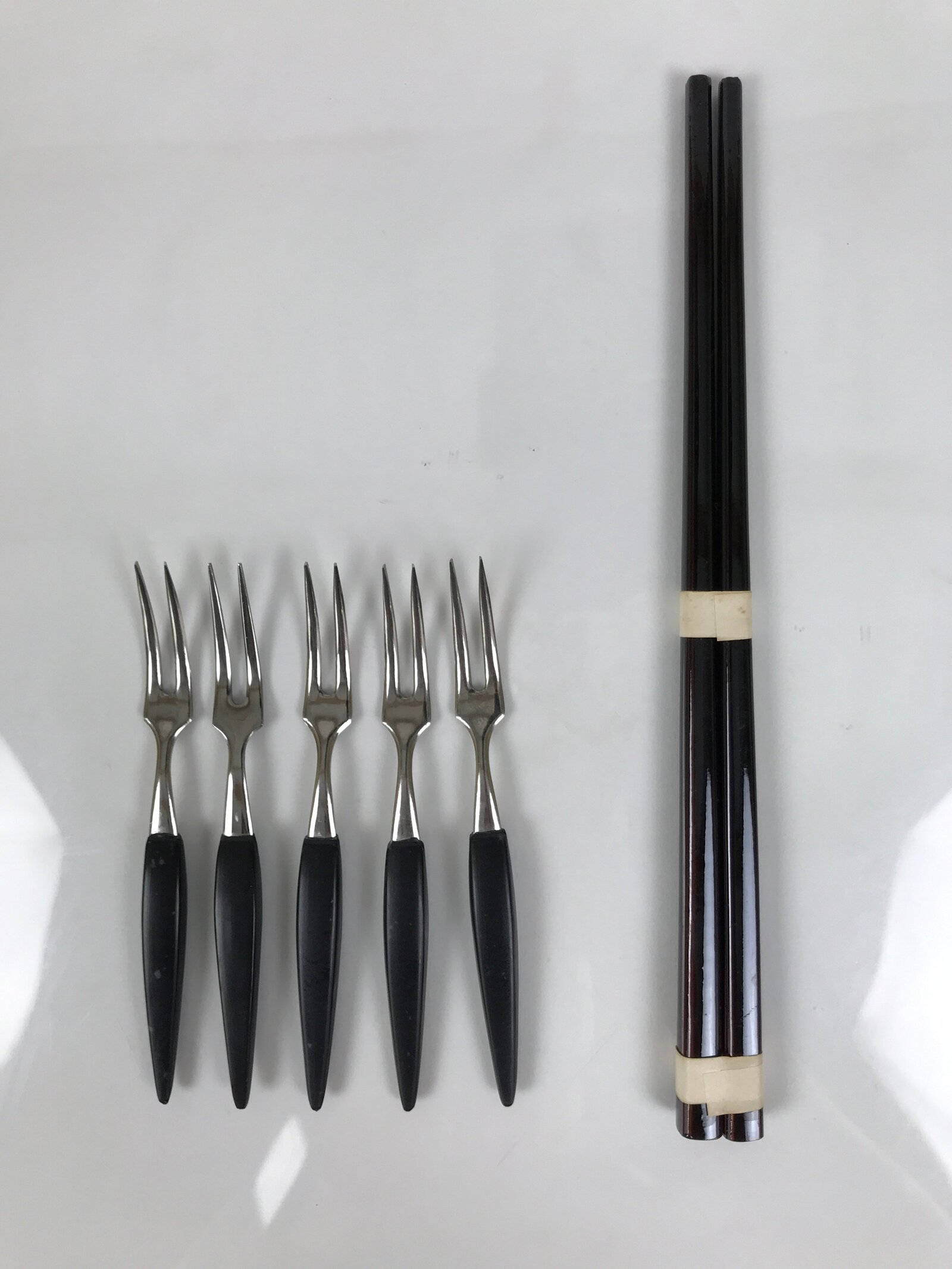 Japanese Lacquer Wood Shunkei Serving Plate Set Vtg Fish-Shape Tray Forks LWB179