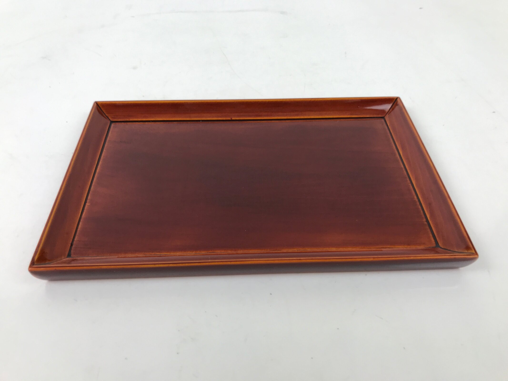 Japanese Lacquer Wood Small Tray Vtg Shunkei-Nuri Rectangular Brown w/Box LWB107