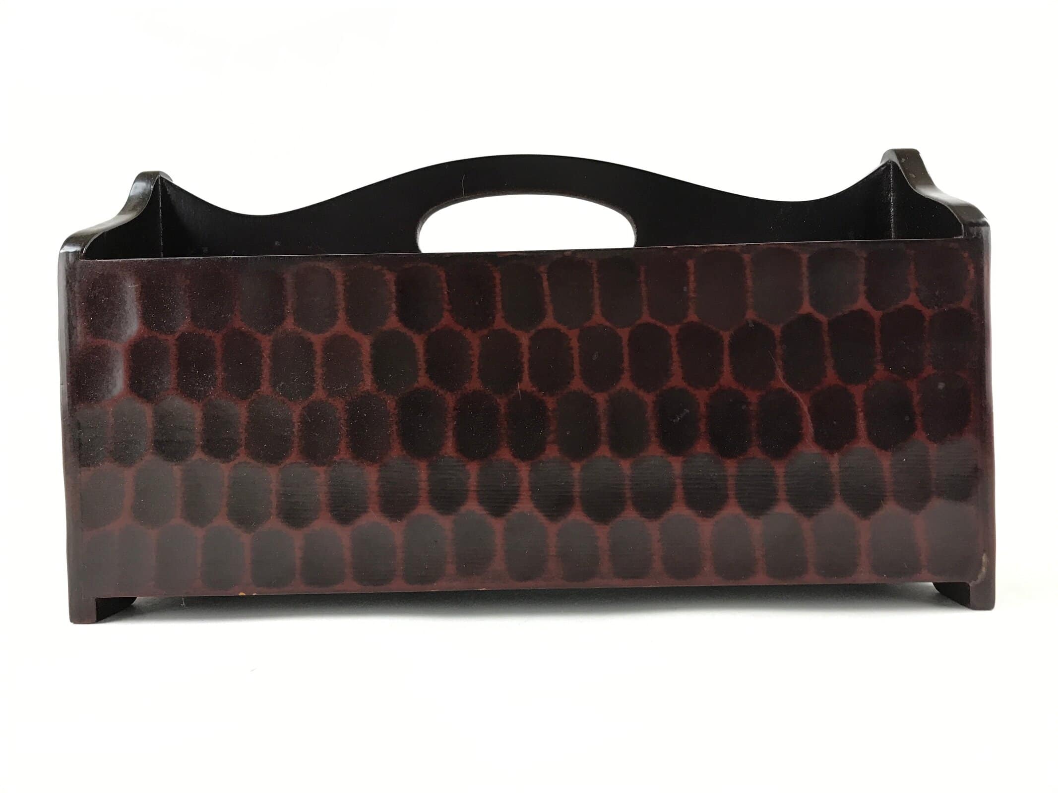 Japanese Lacquer Wood Table Organizer Box Vtg Handle Kamakurabori Rabbit JK625