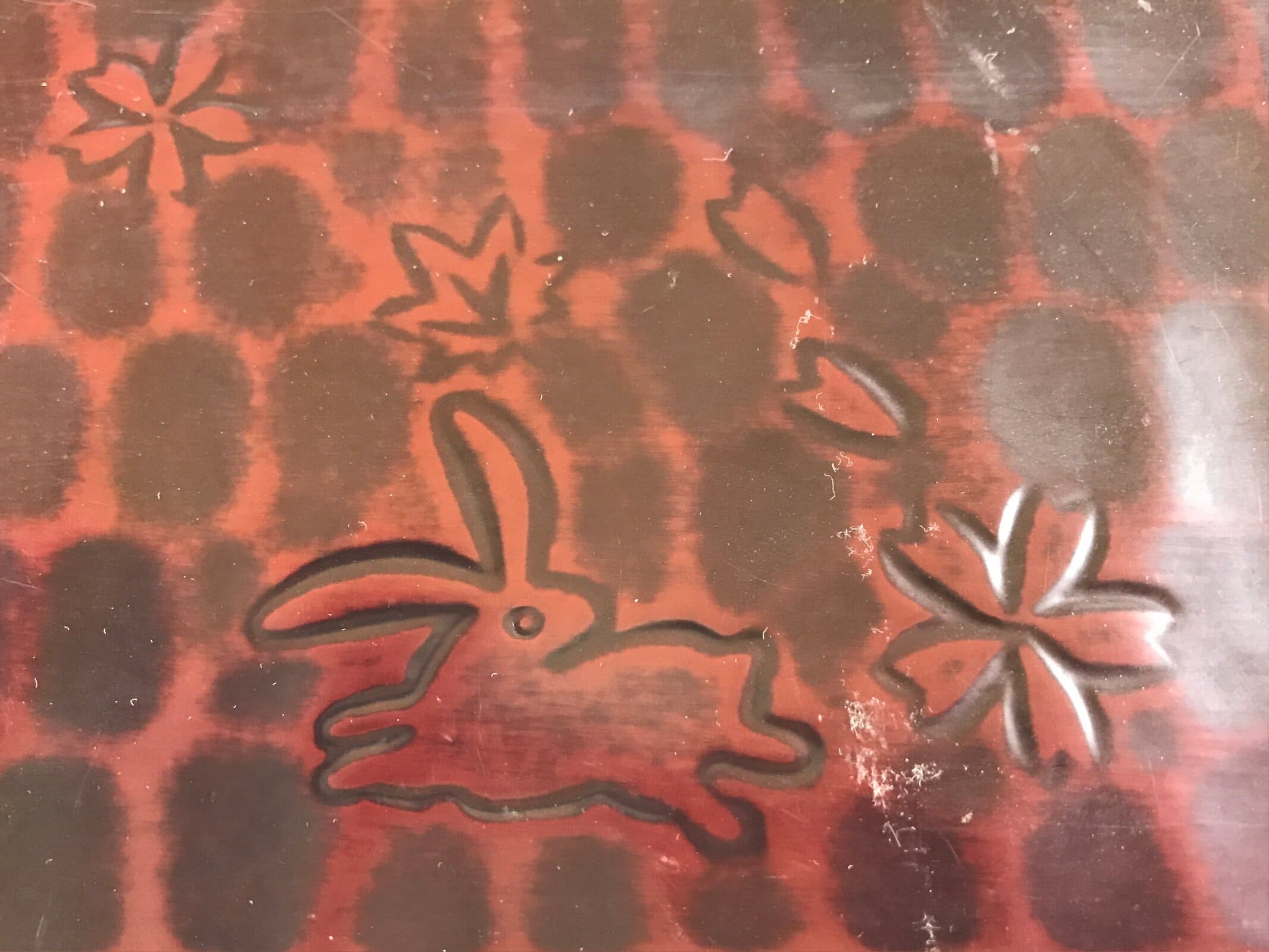 Japanese Lacquer Wood Table Organizer Box Vtg Handle Kamakurabori Rabbit JK625