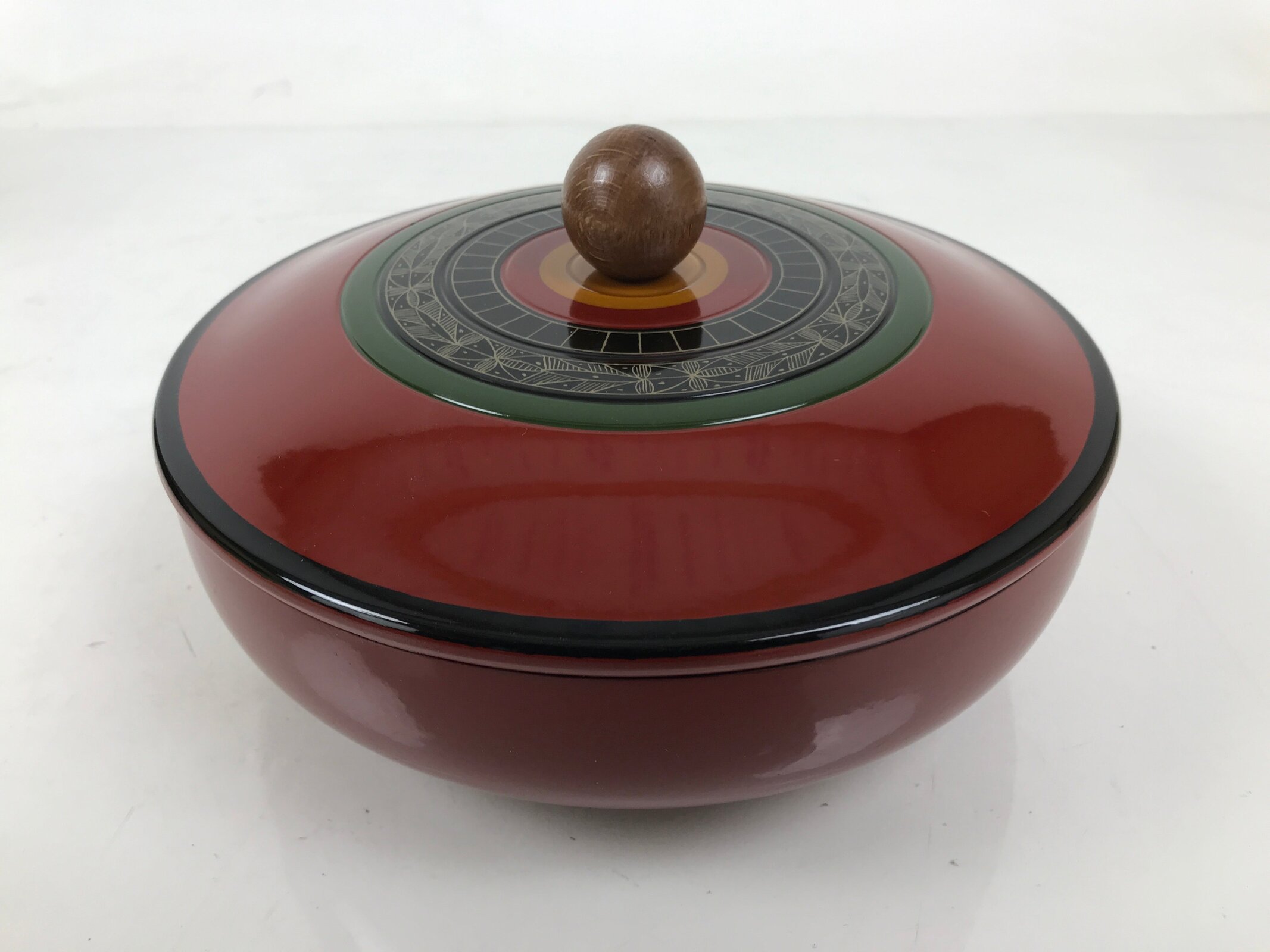 Japanese Lacquer Wooden Lidded Bowl Kashiki Vtg Red Tea Ceremony w/Box LWB132