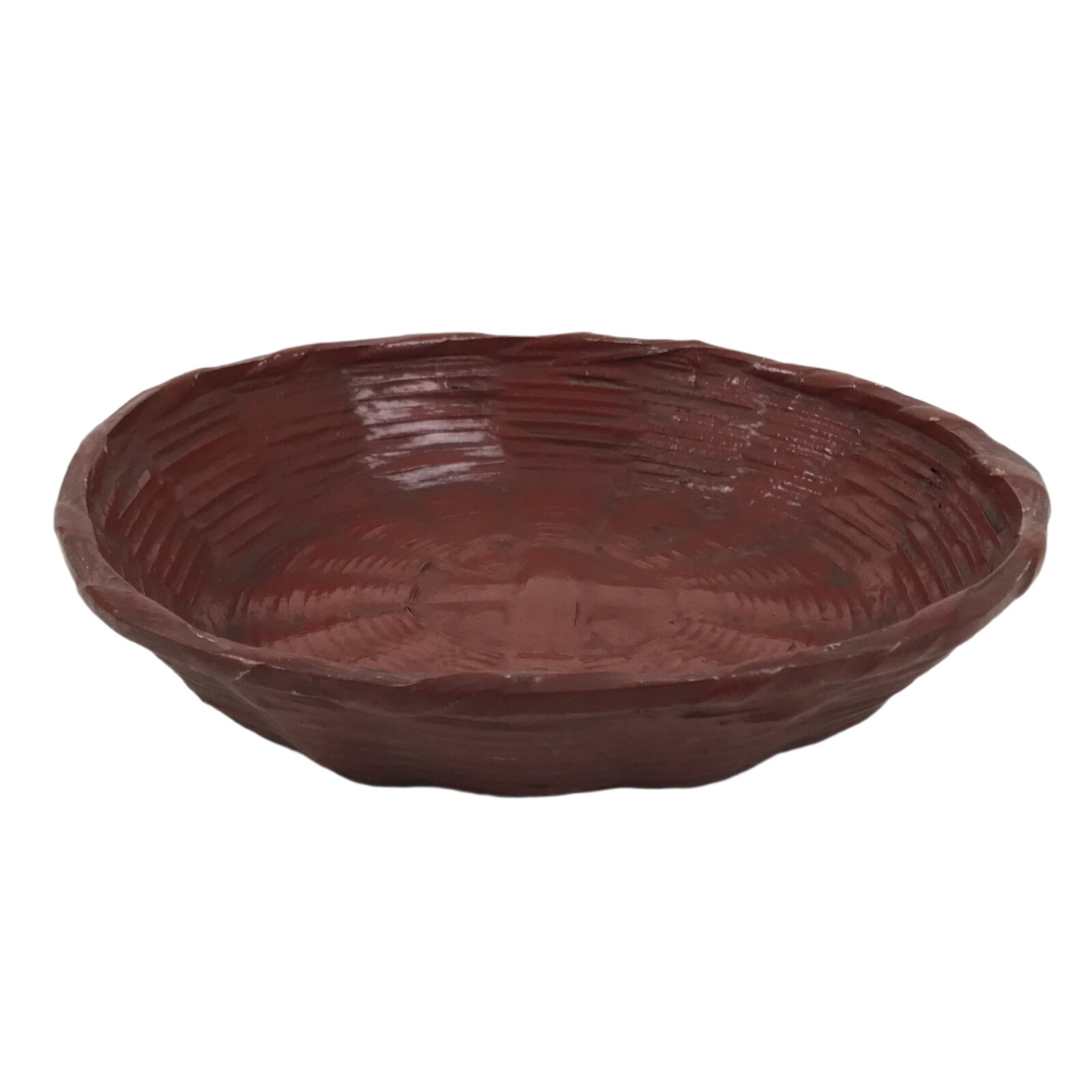 Japanese Lacquered Bamboo Basket Morikago Vtg Handwoven RoundReddish Brown L530