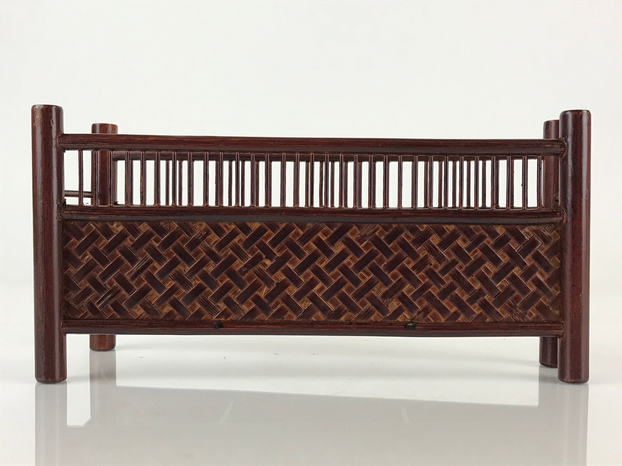 Japanese Lacquered Bamboo Fan Uchiwa Vtg Two Fan And Fan Stand Set UR825