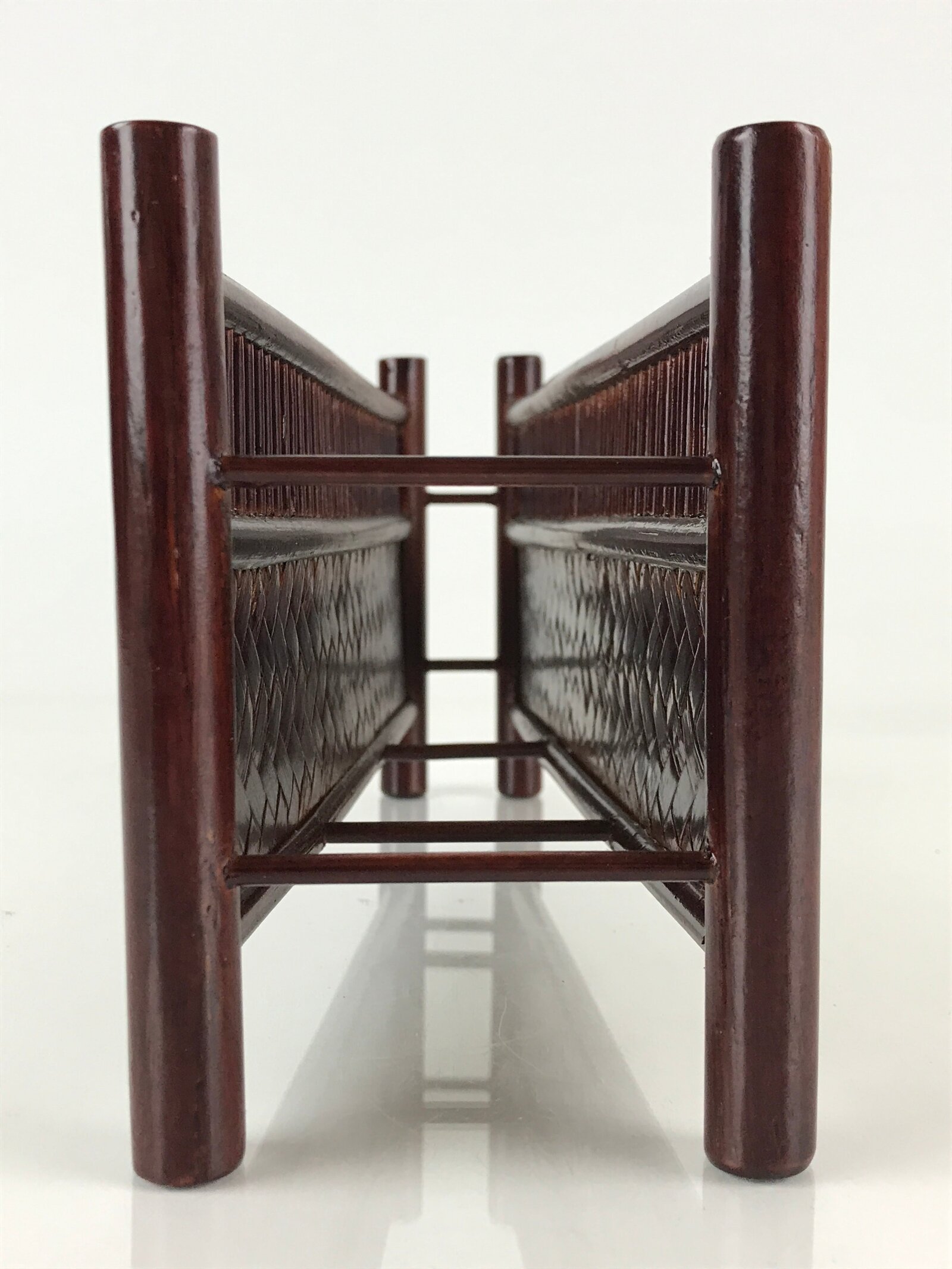 Japanese Lacquered Bamboo Fan Uchiwa Vtg Two Fan And Fan Stand Set UR825