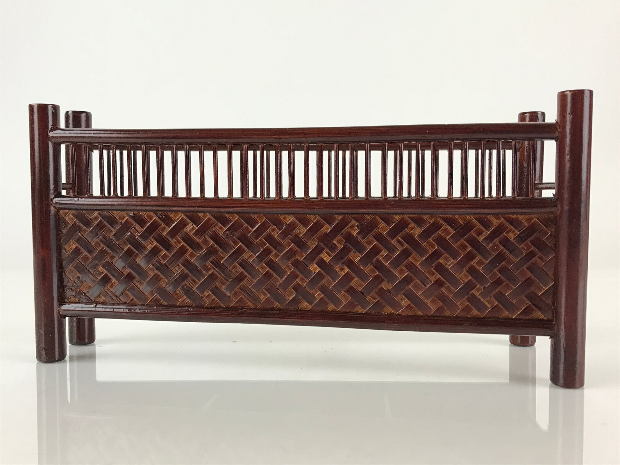 Japanese Lacquered Bamboo Fan Uchiwa Vtg Two Fan And Fan Stand Set UR825