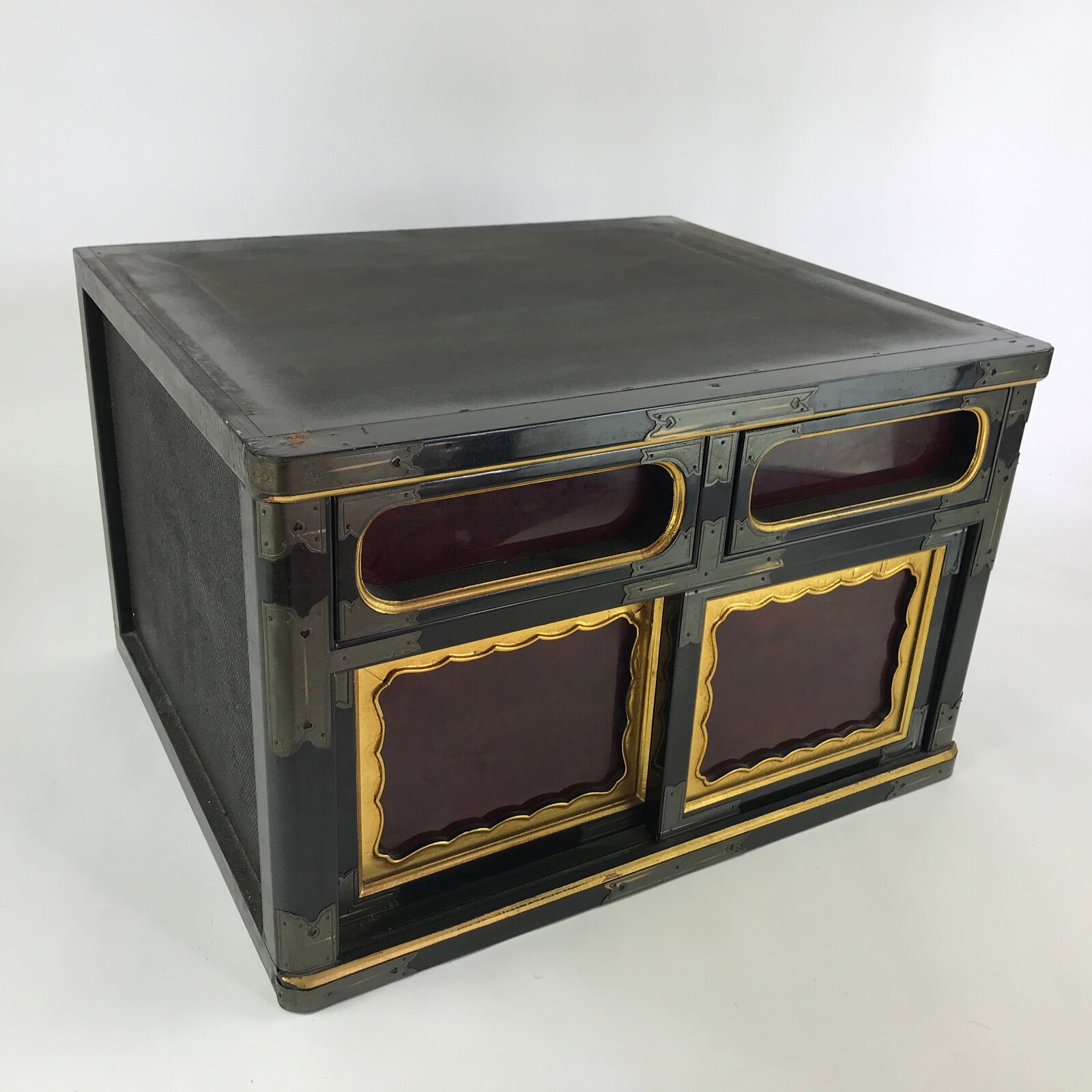Japanese Lacquered Buddhist Altar Base Table Stand Drawers Gold Black BA41