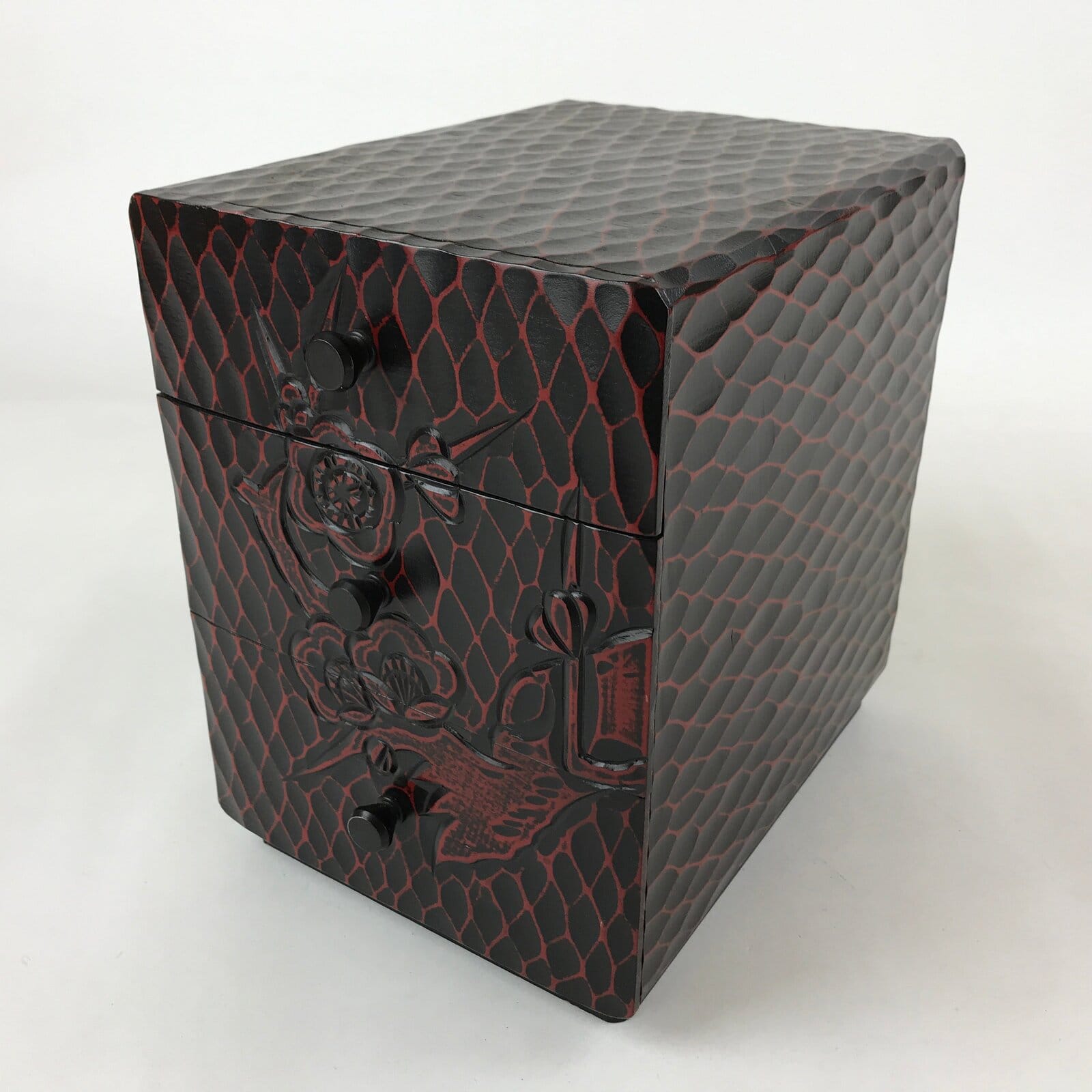 Japanese Lacquered Kamakurabori Wooden Sewing Box Vtg Haribako Tansu T358