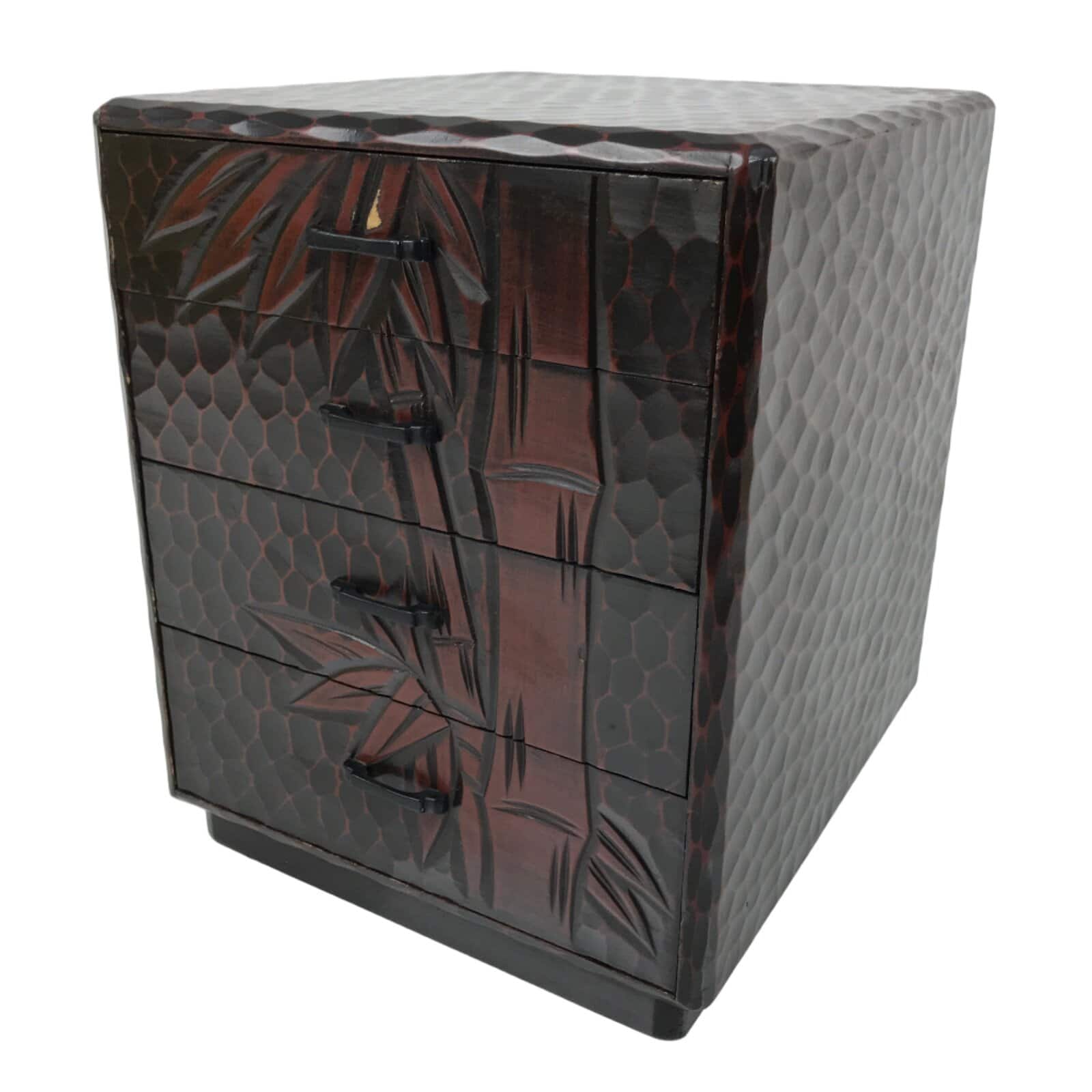 Japanese Lacquered Kamakurabori Wooden Tansu Chest Vtg Haribako Red Black T412