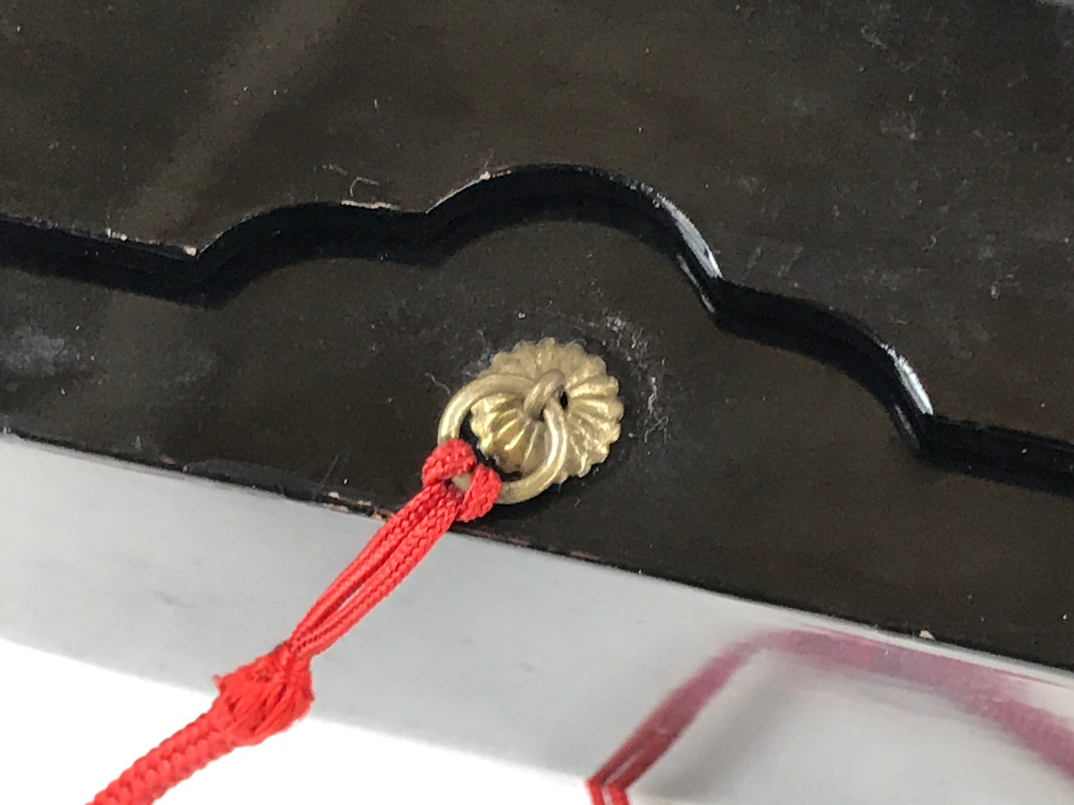 Japanese Lacquered Lidded Box Vtg Tassels Kagi Menjobako Washi Paper Lined L118