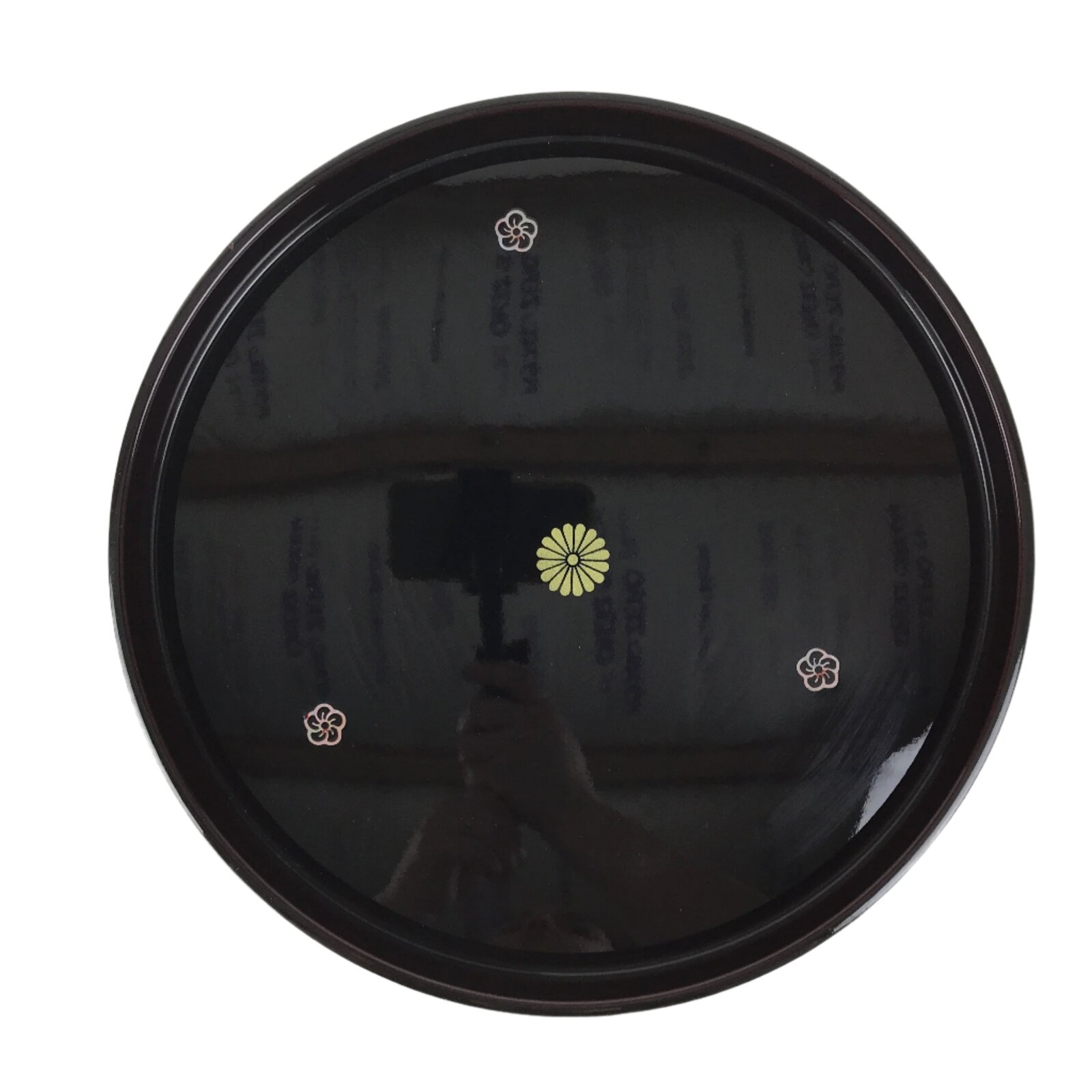 Japanese Lacquered Serving Tray Obon Vtg Round Makie Raden Chrysanthemum LWB141