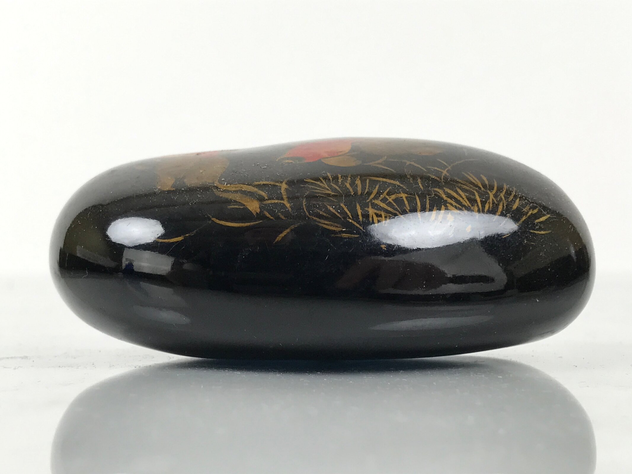 Japanese Lacquered Stone Paperweight Vtg Okimono Decor Goldfish Kingyo JK904