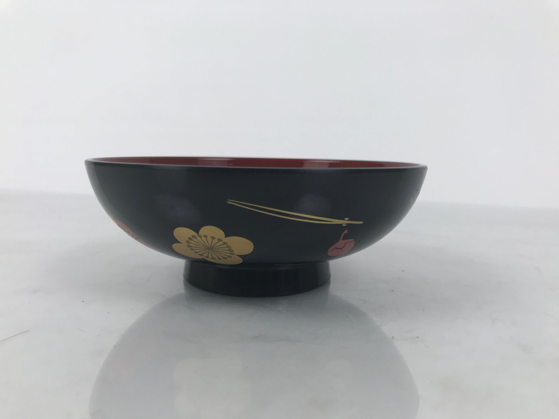 Japanese Lacquered Wood Bowl Nimonowan Vtg Makie Pine Needle Plum Blossom LB170