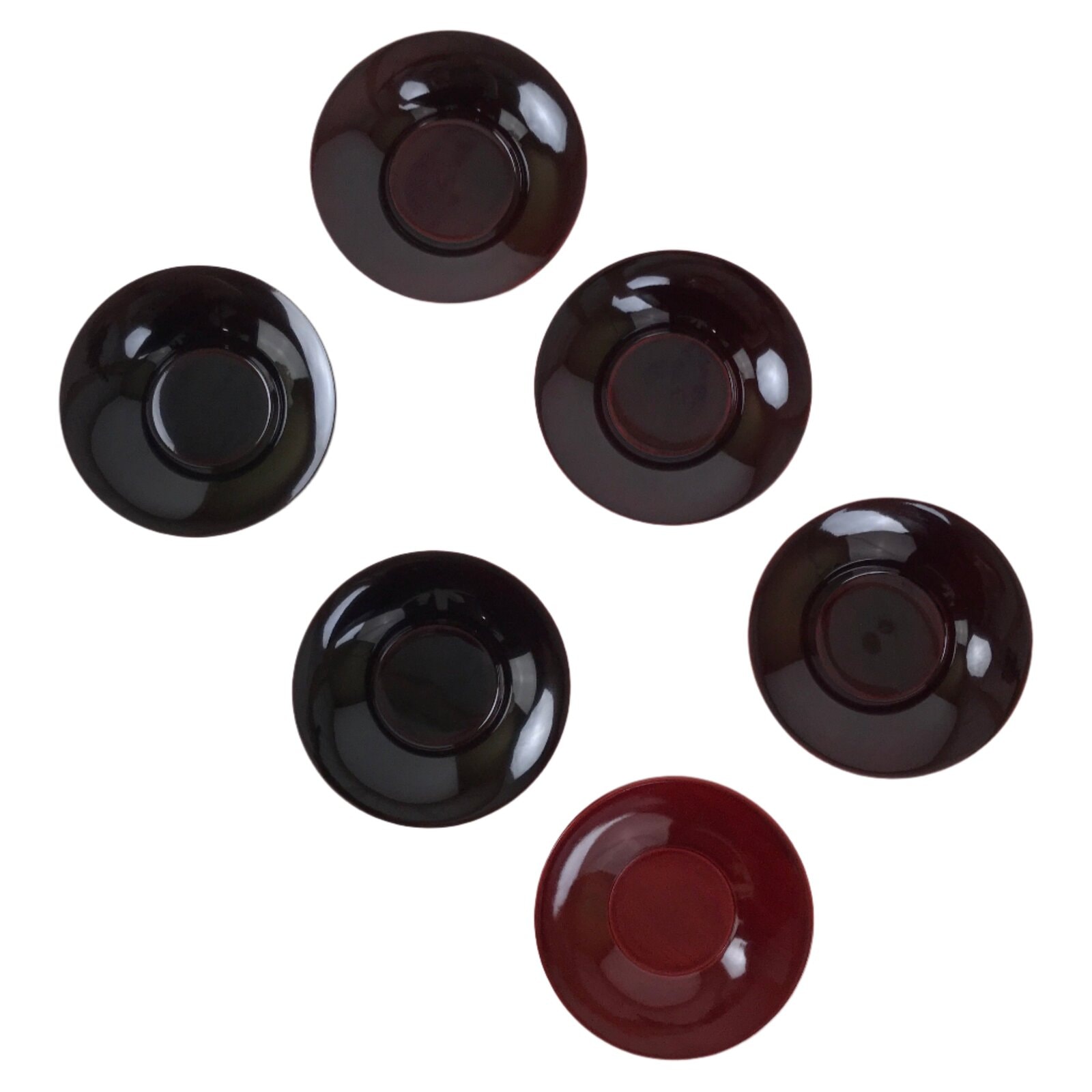 Japanese Lacquered Wood Drink Saucer Vtg Chataku Coaster 6pc Shunkei Nuri L537