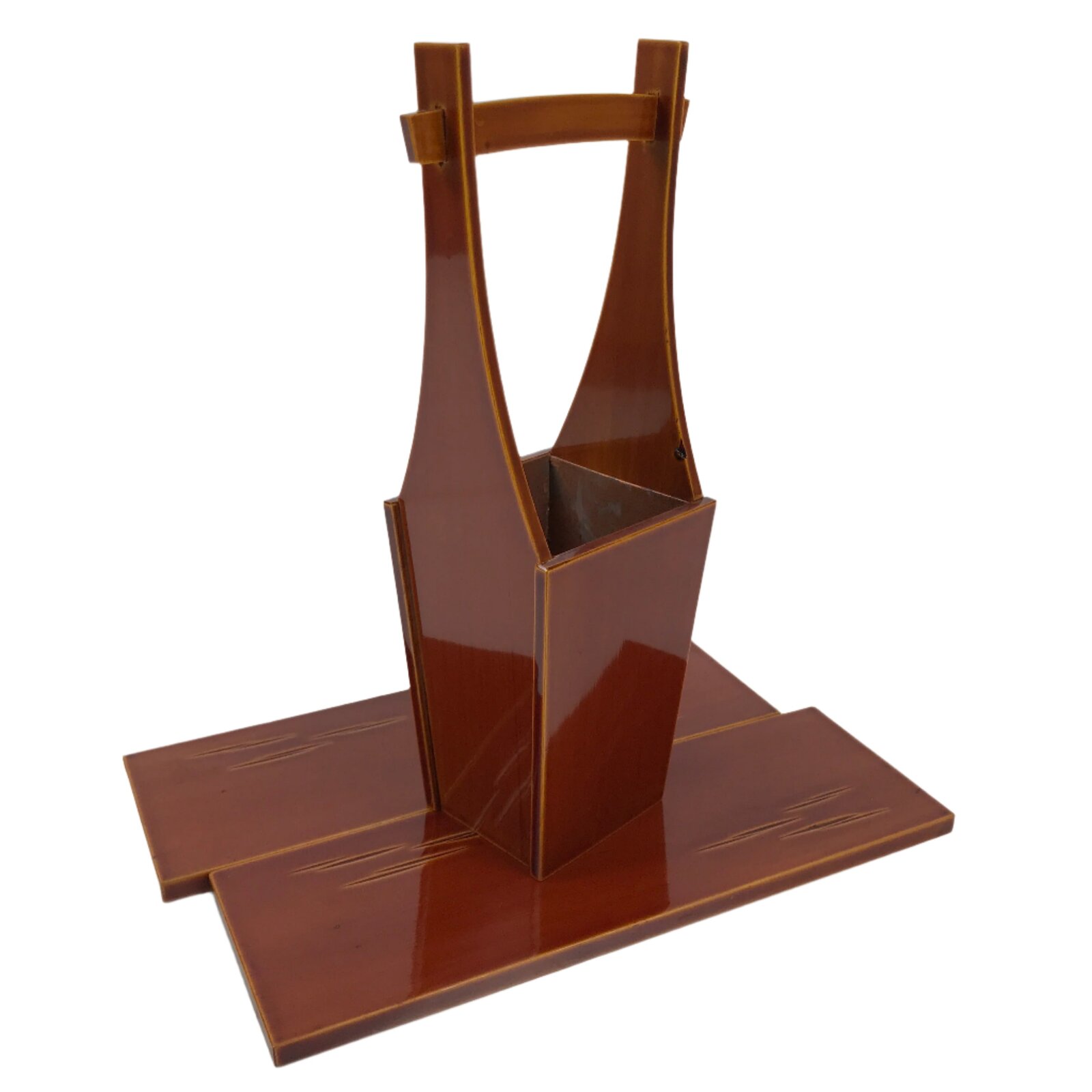 Japanese Lacquered Wood Flower Vase Vtg Kabin Ikebana Arrangement Shunkei FK187