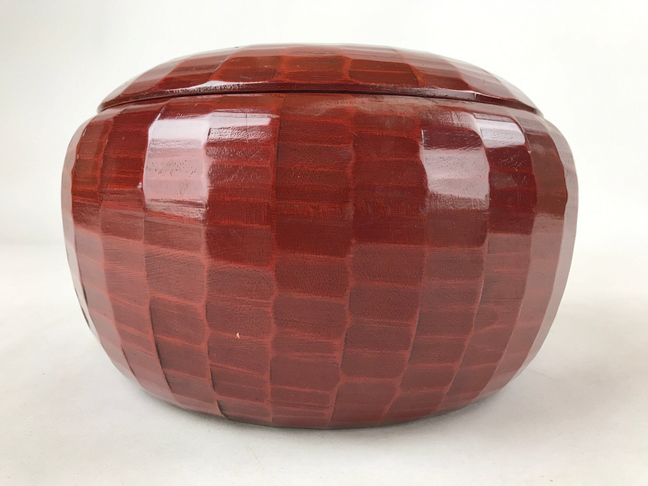 Japanese Lacquered Wood Kamakurabori Ohitsu Rice Container Vtg Paddle Red LWB84