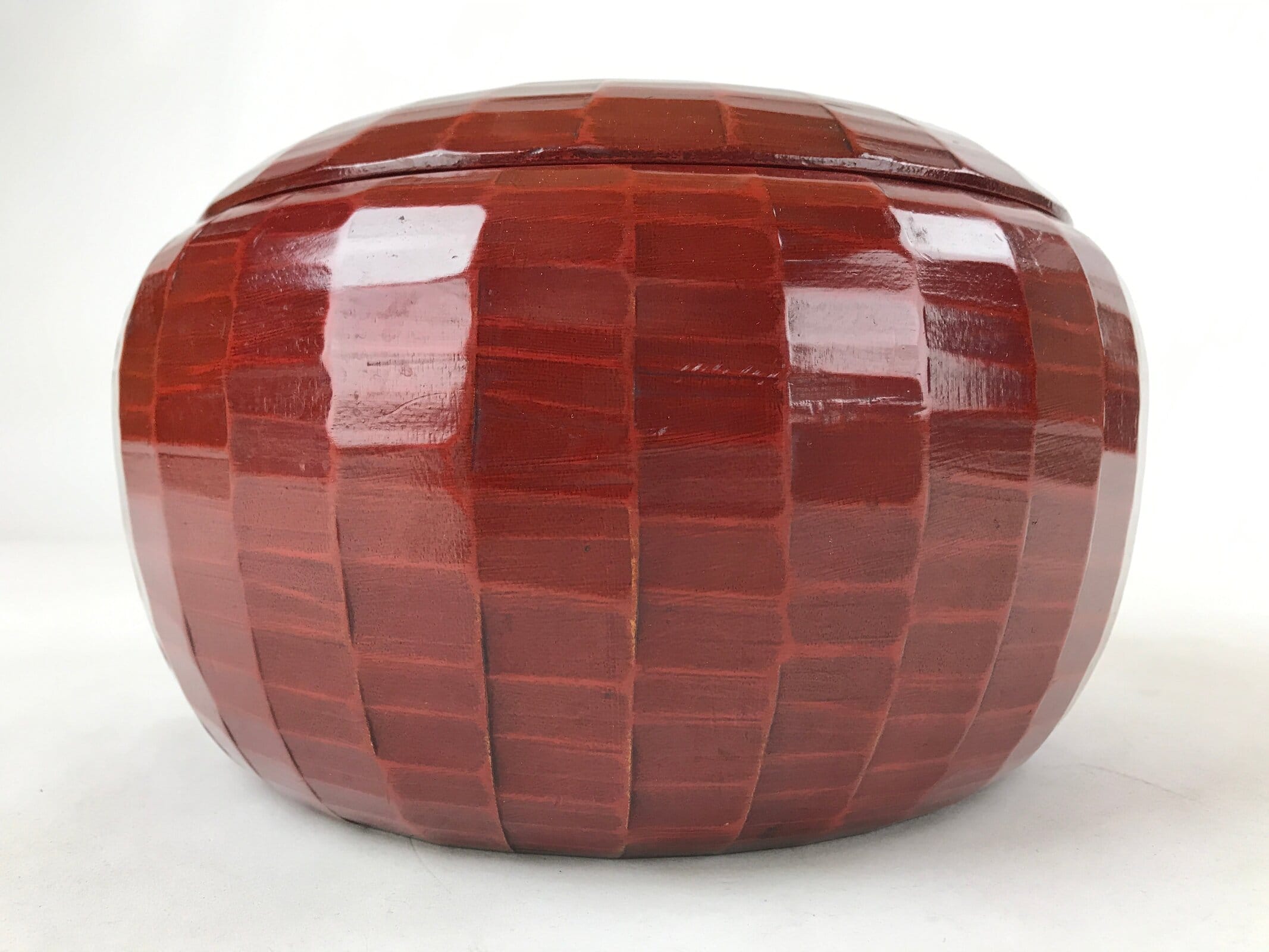 Japanese Lacquered Wood Kamakurabori Ohitsu Rice Container Vtg Paddle Red LWB84