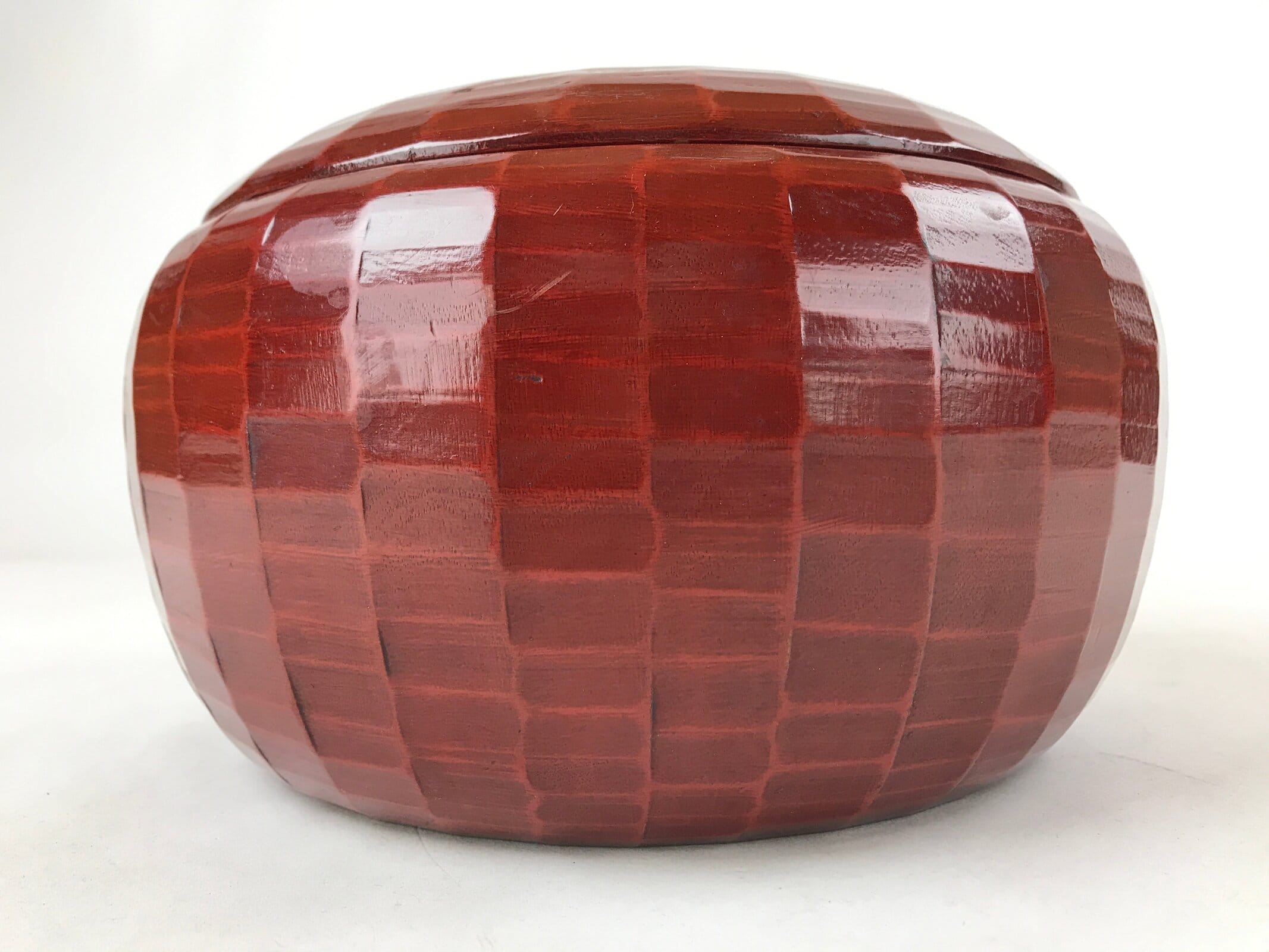 Japanese Lacquered Wood Kamakurabori Ohitsu Rice Container Vtg Paddle Red LWB84