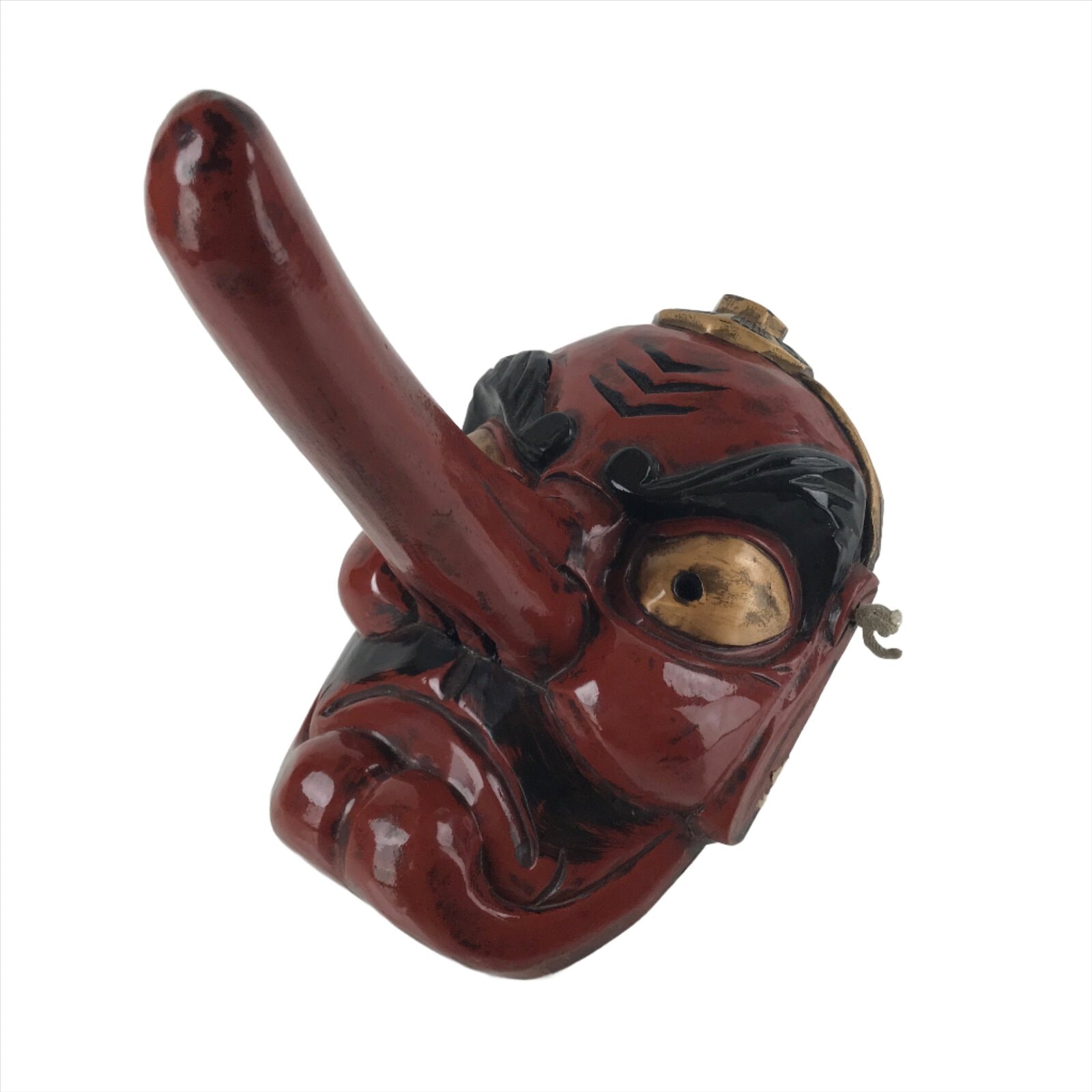 Japanese Lacquered Wood Large Tengu Noh Mask Vtg Yokai Kami Display Red OM54