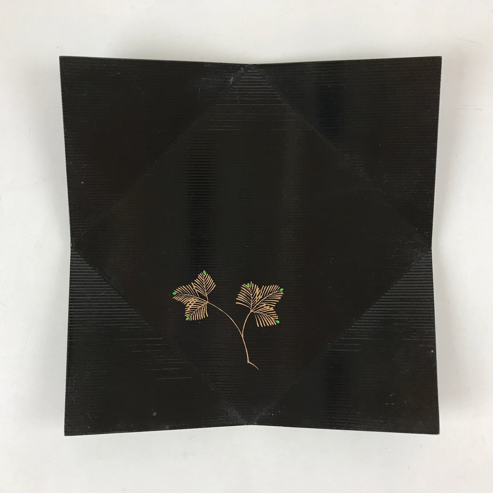 Japanese Lacquered Wood Serving Tray Makie Leaves Vtg Plate Square Black LWB78