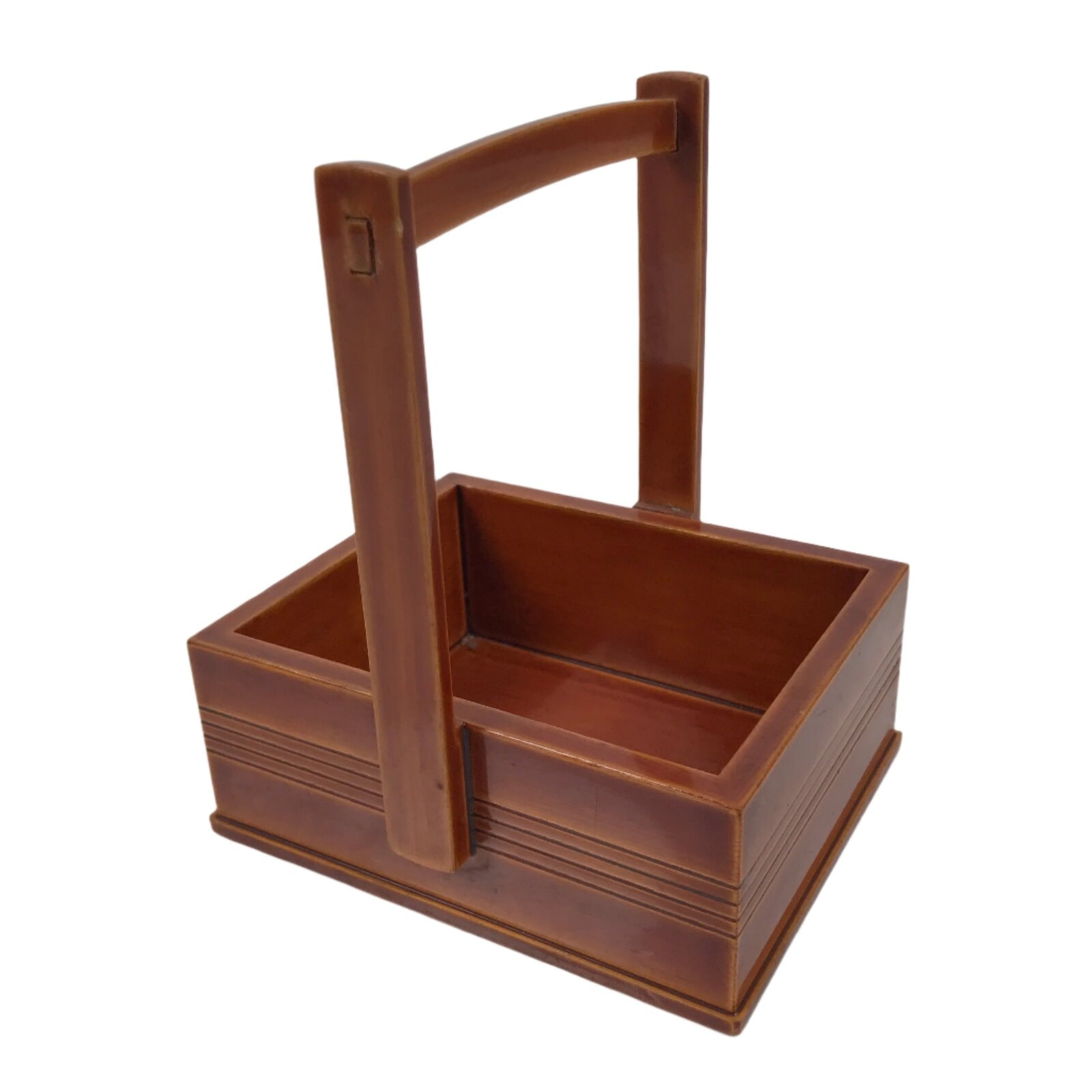 Japanese Lacquered Wood Serving Tray Vtg Hida Shunkei-Nuri Handle Brown L486