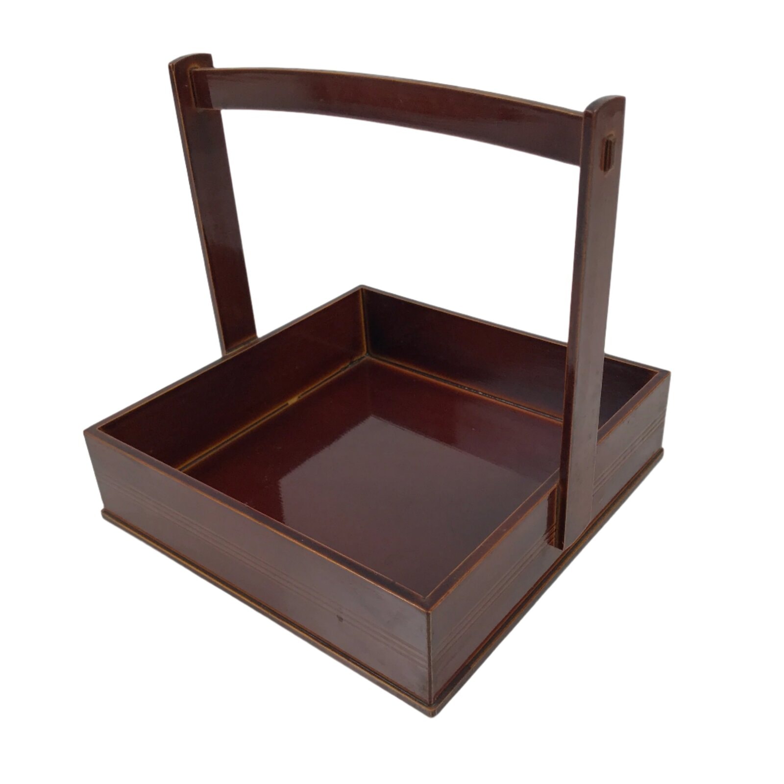 Japanese Lacquered Wood Serving Tray Vtg Hida Shunkei-Nuri Handle Brown L487