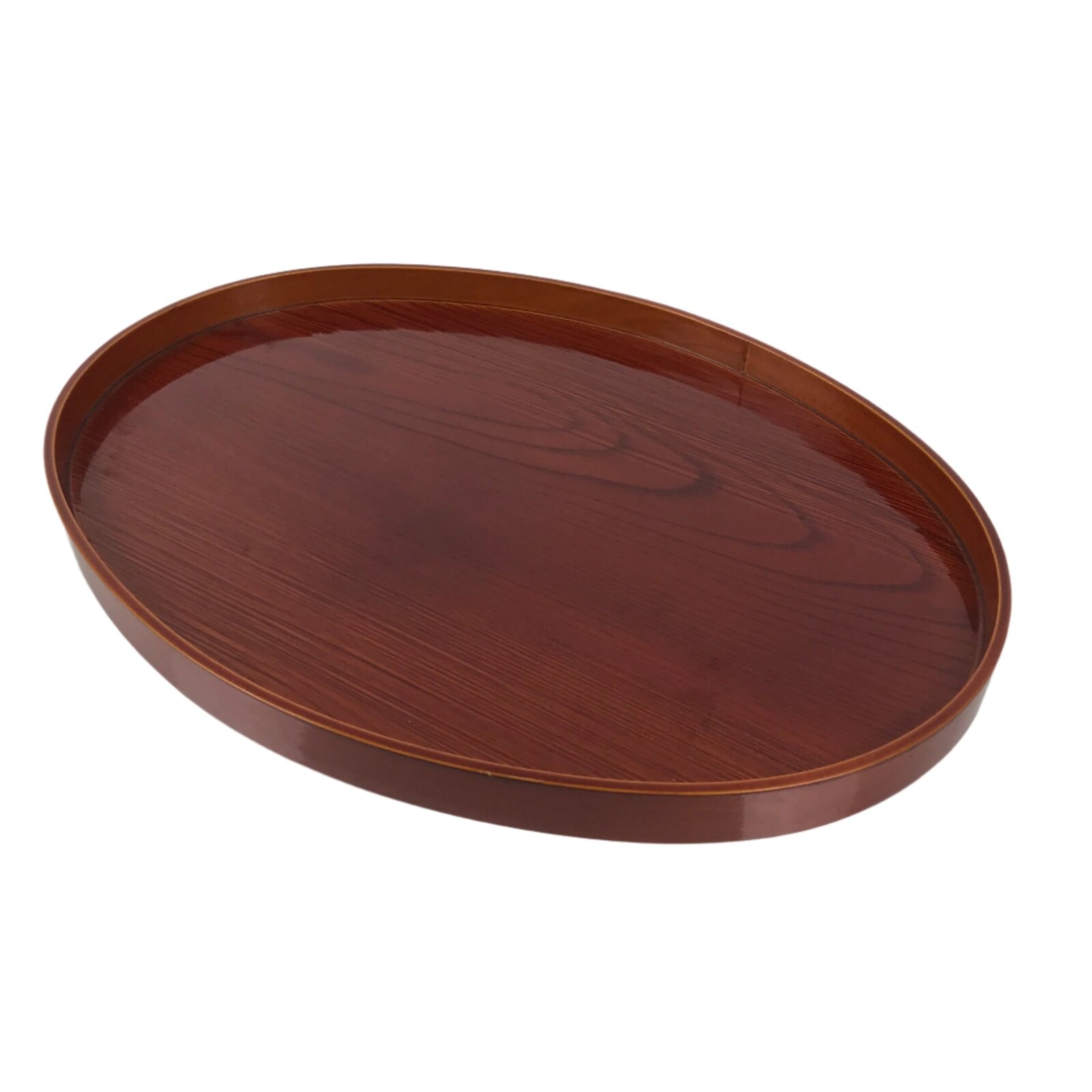 Japanese Lacquered Wood Serving Tray Vtg Hida Shunkei-Nuri Oval Brown Grain L478