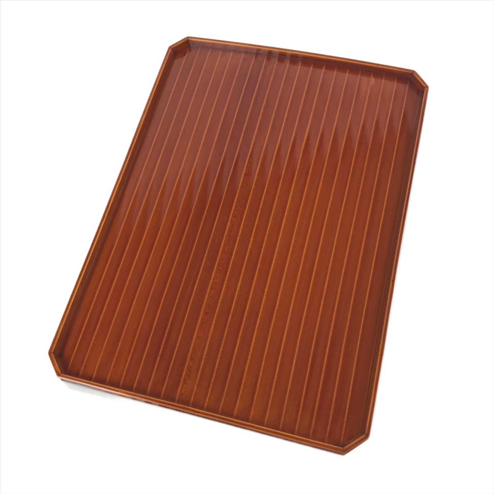 Japanese Lacquered Wood Serving Tray Vtg Hida Shunkei Obon Rectangle Brown L170