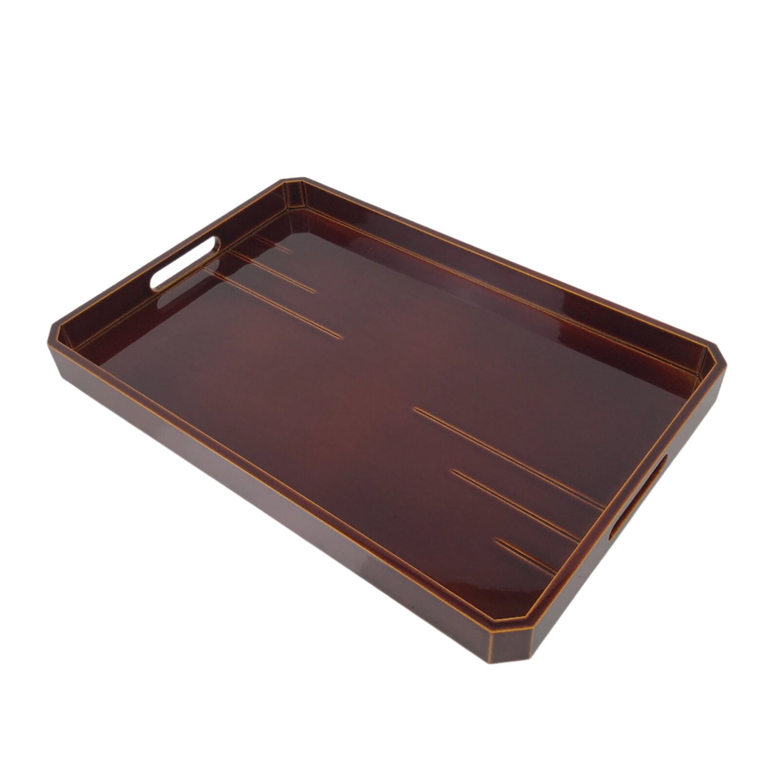 Japanese Lacquered Wood Serving Tray Vtg Hida Shunkei Rectangle Brown LWB138