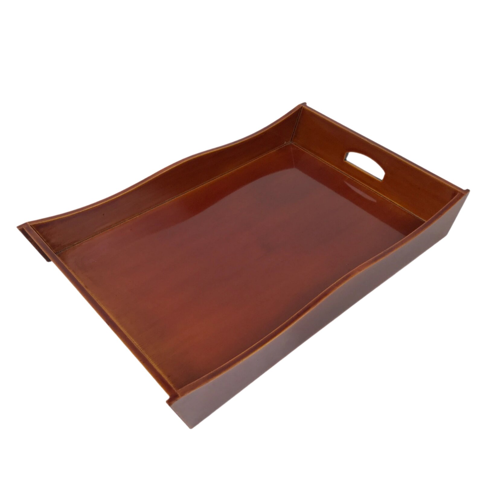 Japanese Lacquered Wood Serving Tray Vtg Hida Shunkei Rectangle Brown Wavy L488