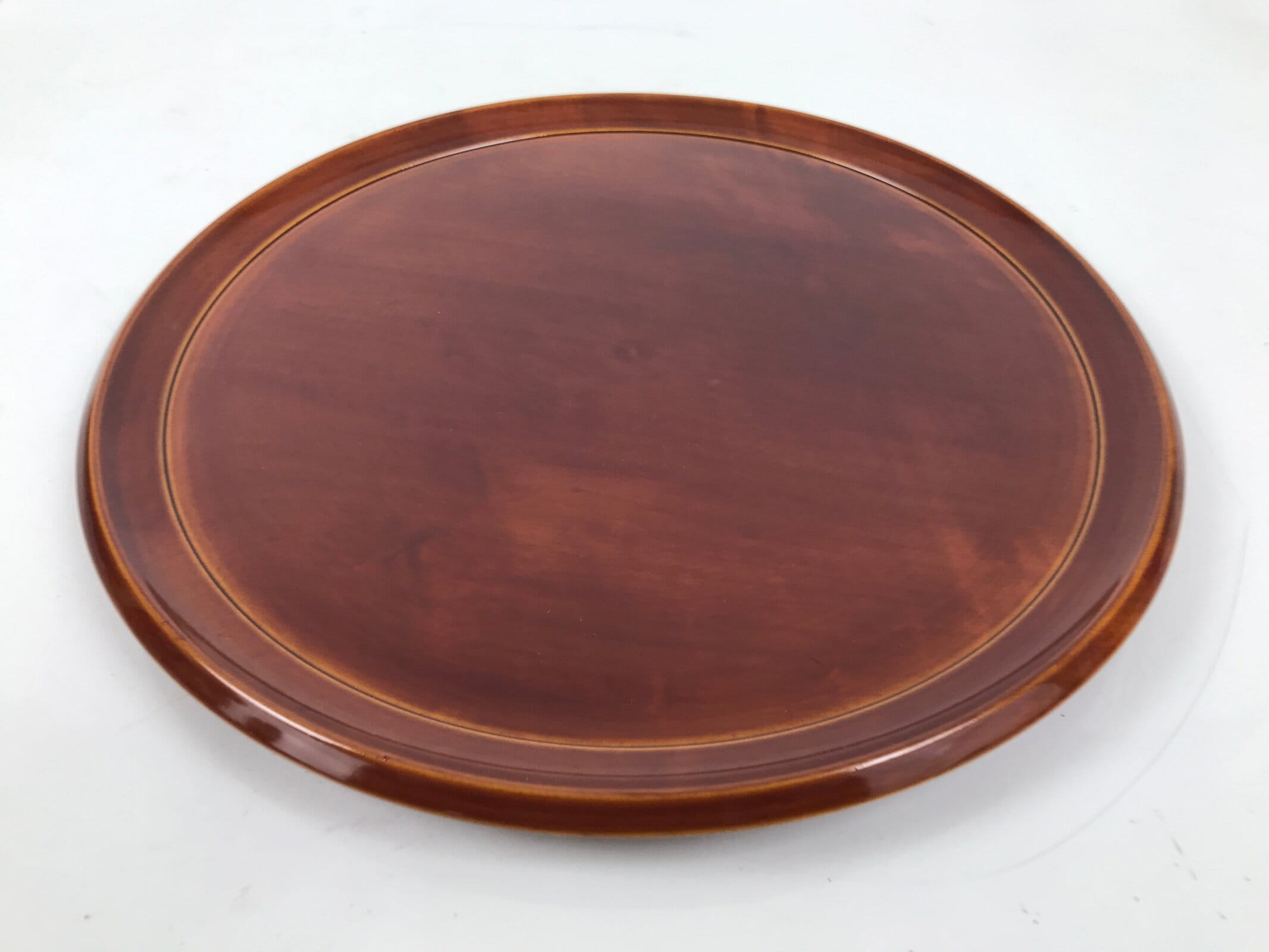 Japanese Lacquered Wood Serving Tray Vtg Hida Shunkei Round Brown W/Box LWB168