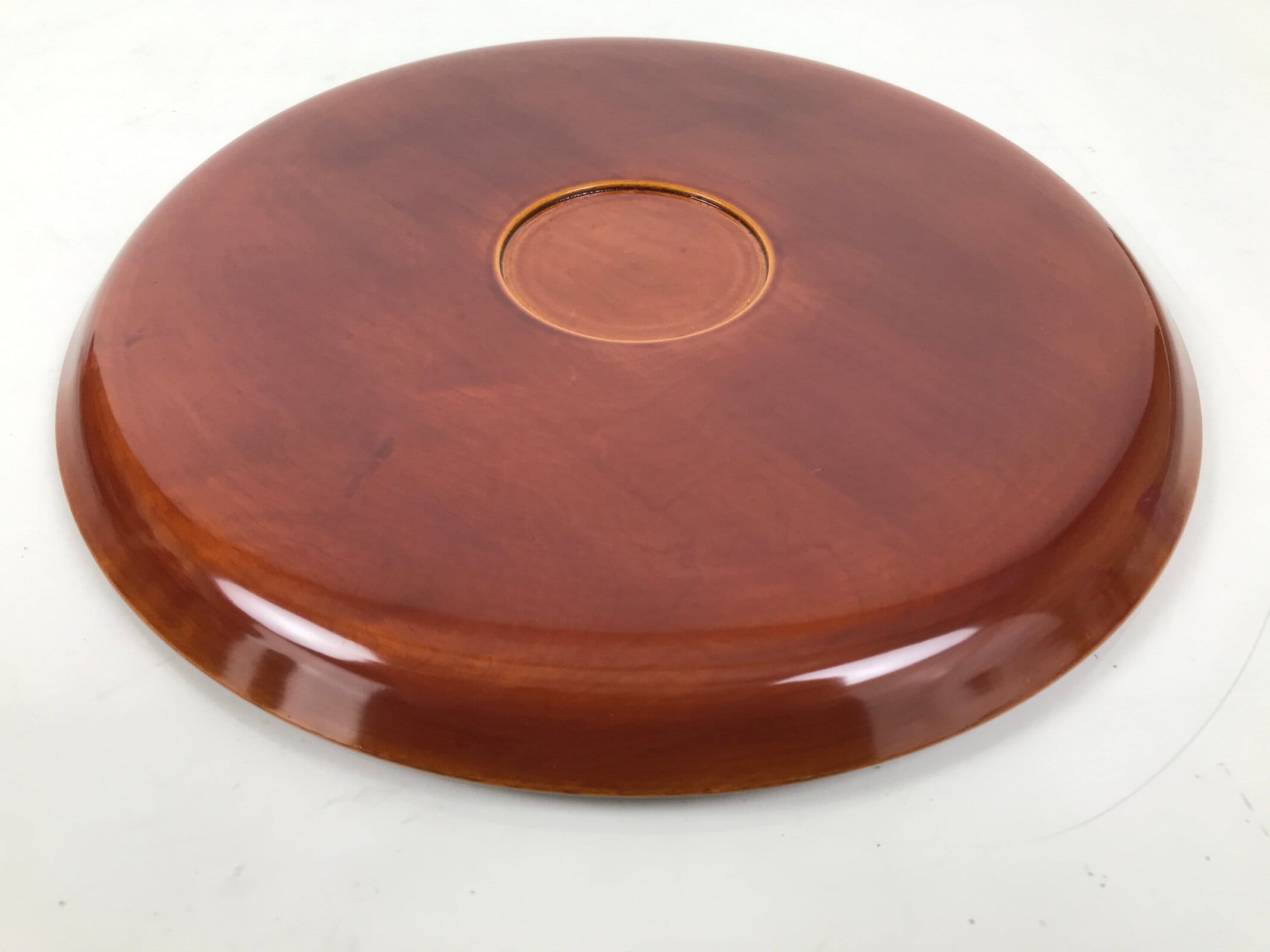 Japanese Lacquered Wood Serving Tray Vtg Hida Shunkei Round Brown W/Box LWB168