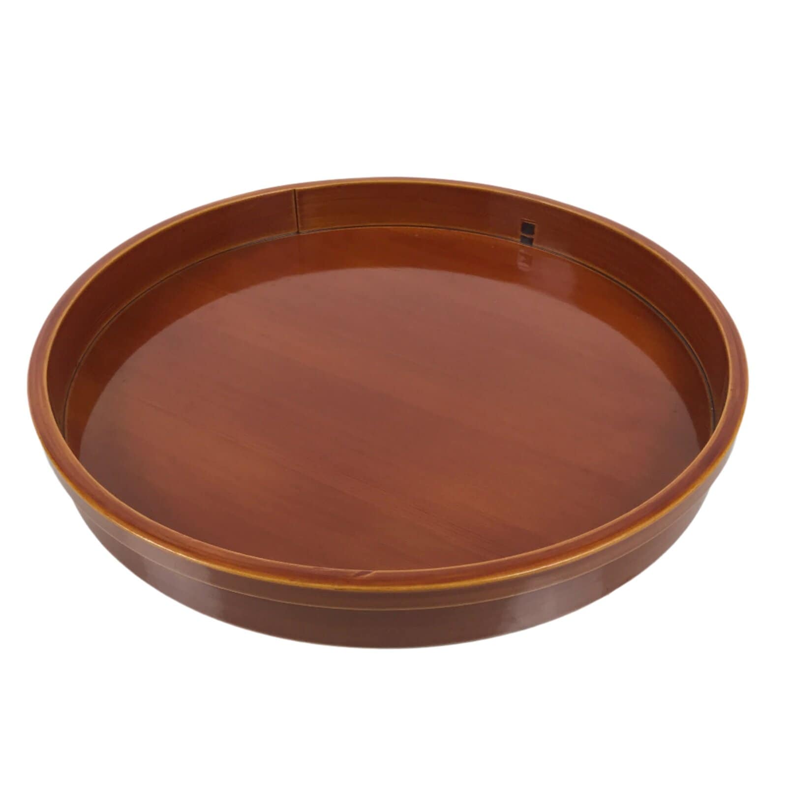Japanese Lacquered Wood Serving Tray Vtg Hida Shunkei Round Brown W/Box LWB169