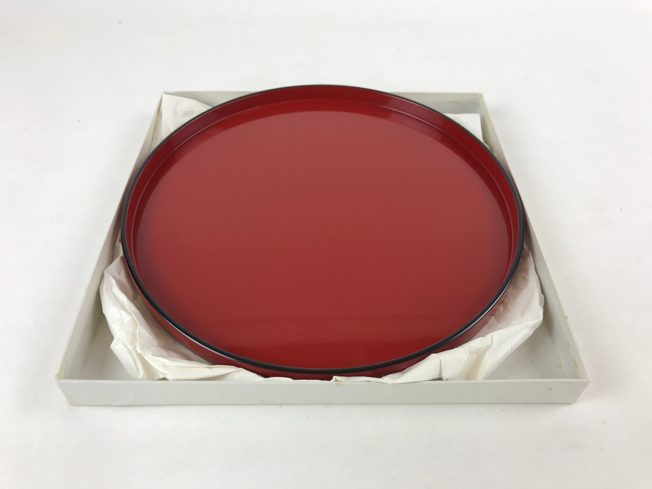 Japanese Lacquered Wood Serving Tray Vtg Round Red Black Wajima-nuri Obon LWB72