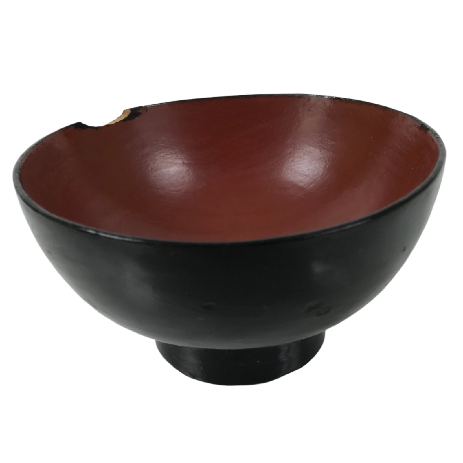 Japanese Lacquered Wooden Bowl Owan Vtg Rice Soup Dish Black Red LB133