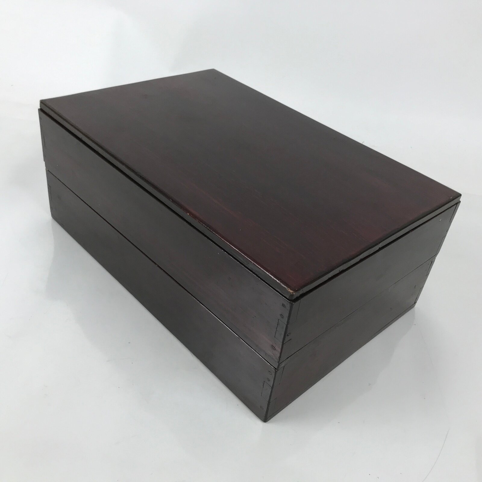 Japanese Lacquered Wooden Jubako Storage Box Vtg Lid Two Tier Bento Brown FB90