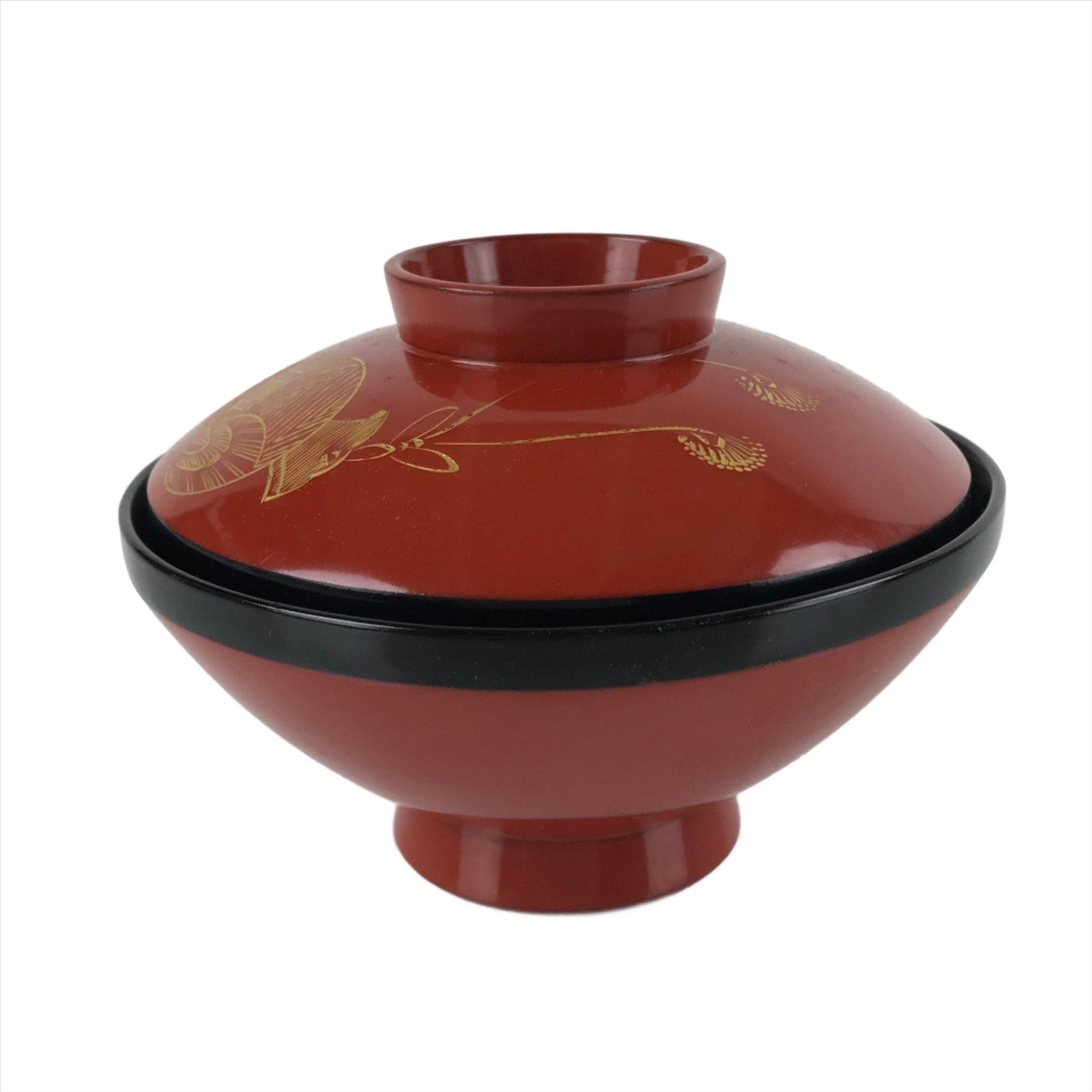 Japanese Lacquered Wooden Lidded Bowl Nimonowan Vtg Makie Red Black LB107