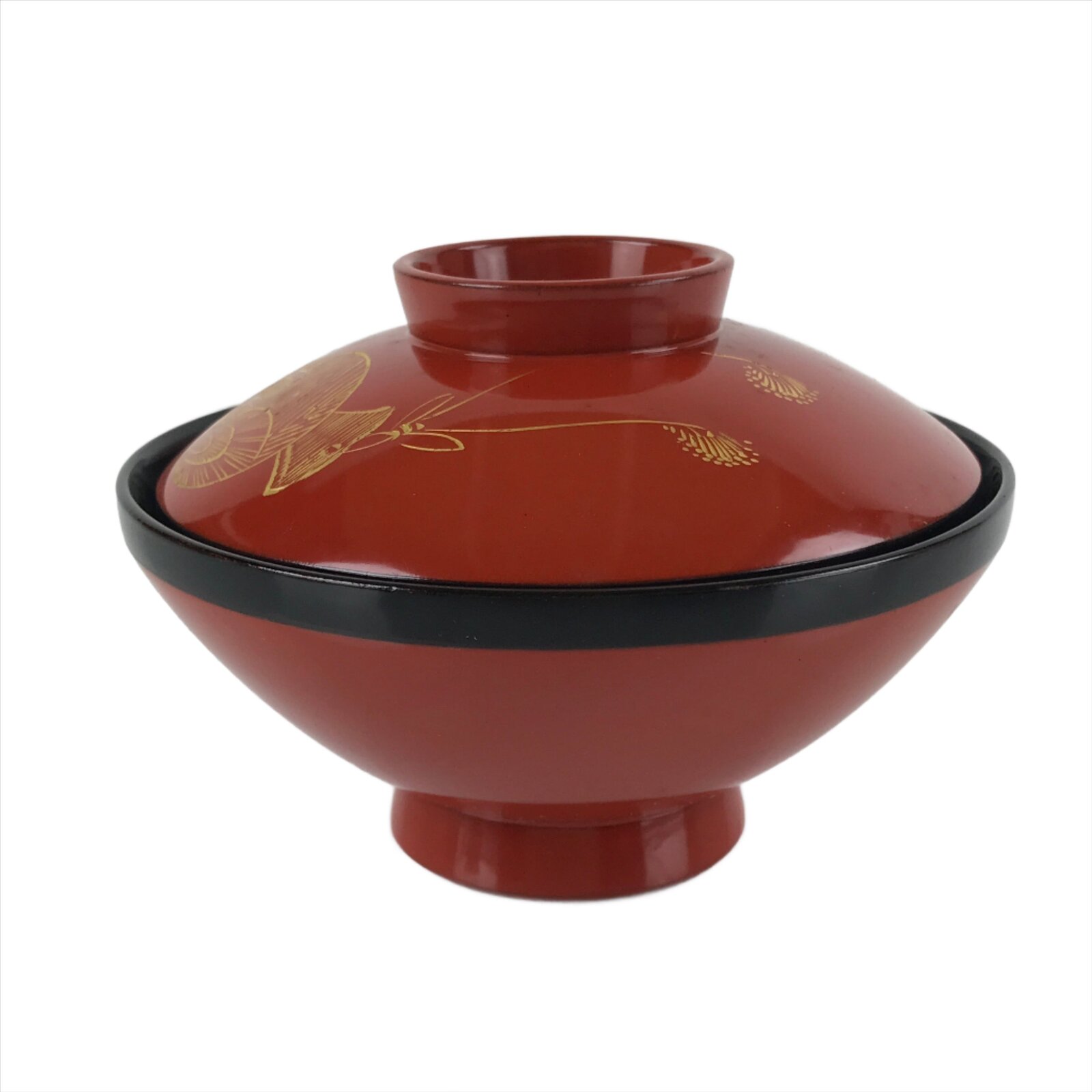 Japanese Lacquered Wooden Lidded Bowl Nimonowan Vtg Makie Red Black LB108