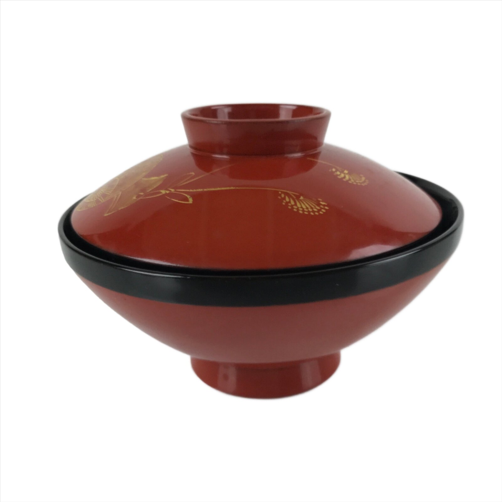 Japanese Lacquered Wooden Lidded Bowl Nimonowan Vtg Makie Red Black LB109