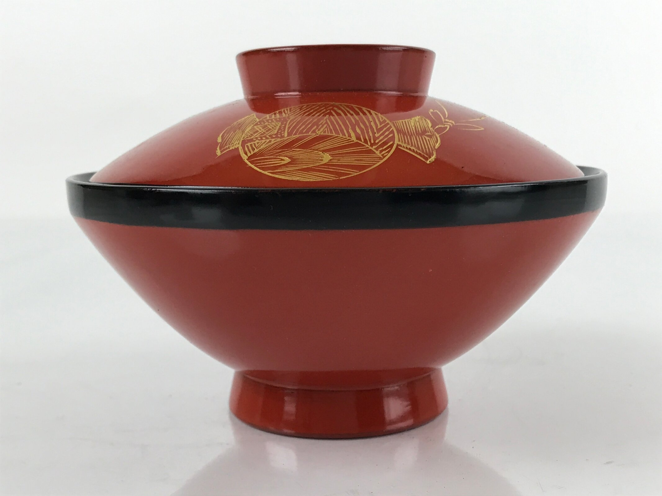 Japanese Lacquered Wooden Lidded Bowl Nimonowan Vtg Makie Red Black LB110