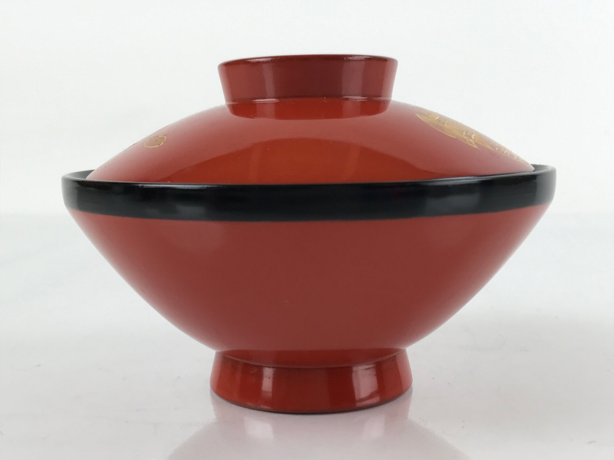 Japanese Lacquered Wooden Lidded Bowl Nimonowan Vtg Makie Red Black LB110