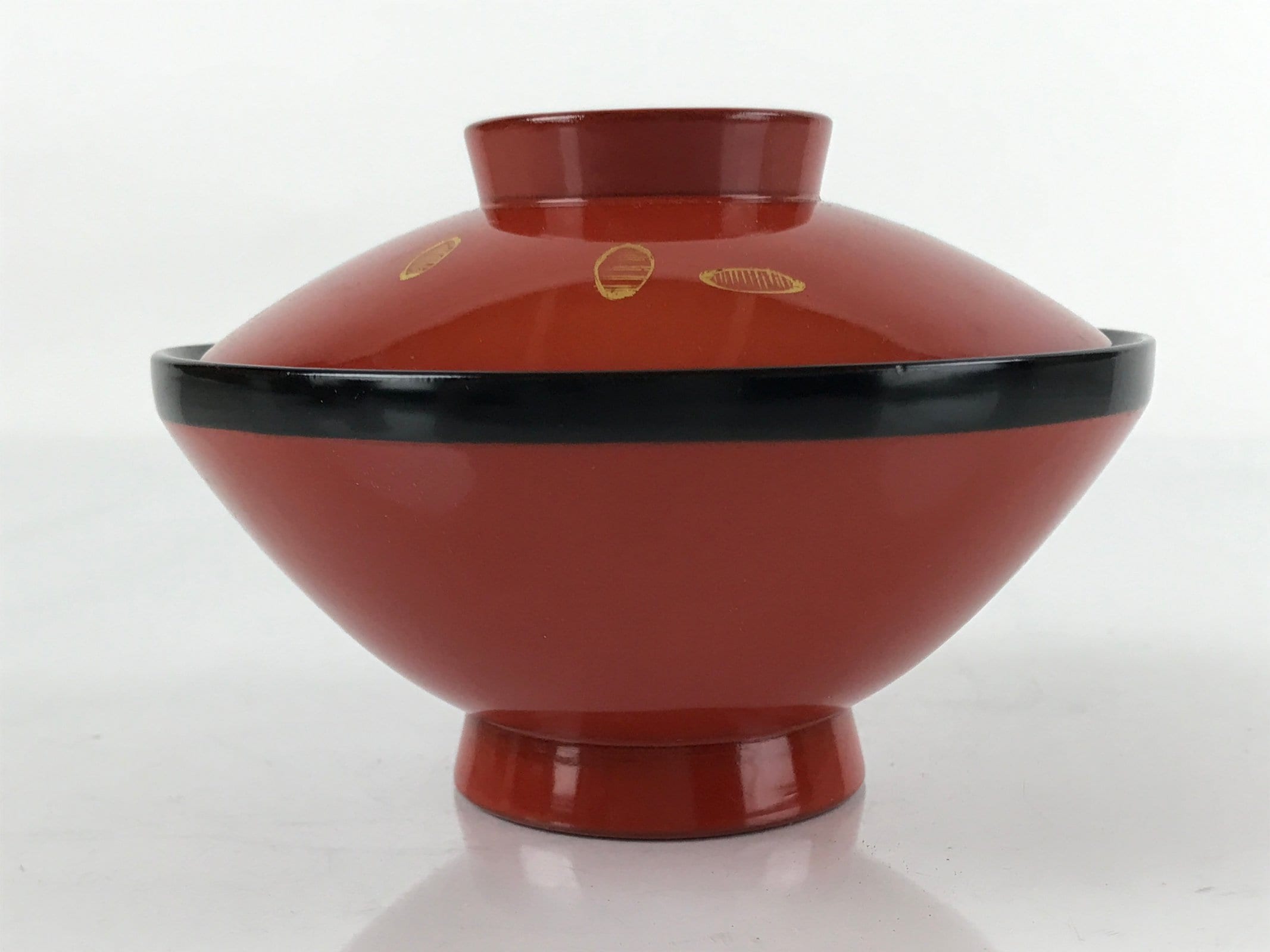Japanese Lacquered Wooden Lidded Bowl Nimonowan Vtg Makie Red Black LB110