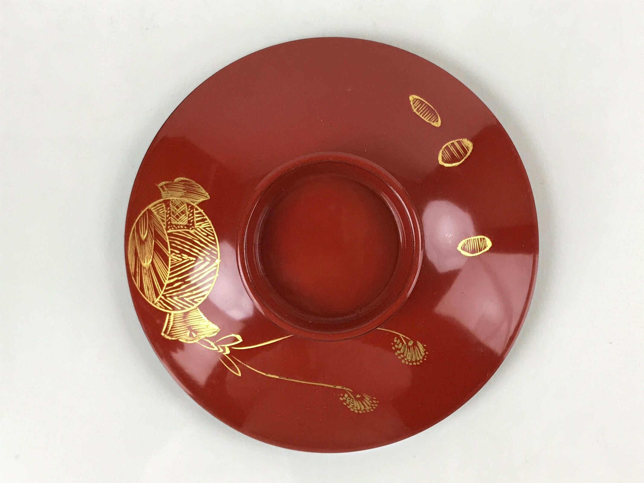 Japanese Lacquered Wooden Lidded Bowl Nimonowan Vtg Makie Red Black LB110