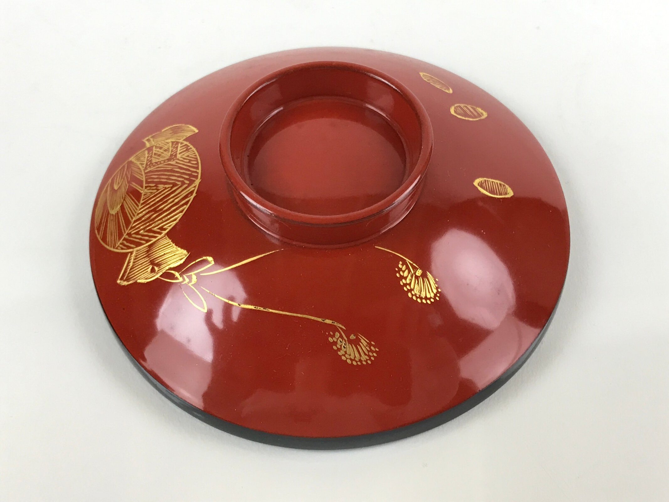 Japanese Lacquered Wooden Lidded Bowl Nimonowan Vtg Makie Red Black LB110