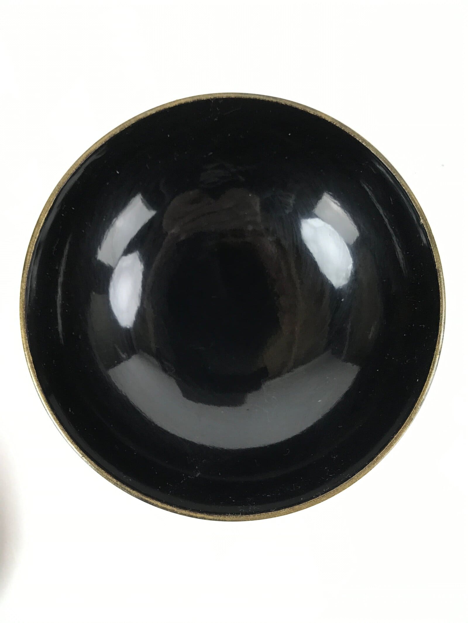 Japanese Lacquered Wooden Lidded Bowl Nimonowan Vtg Simple Black Gold LB115