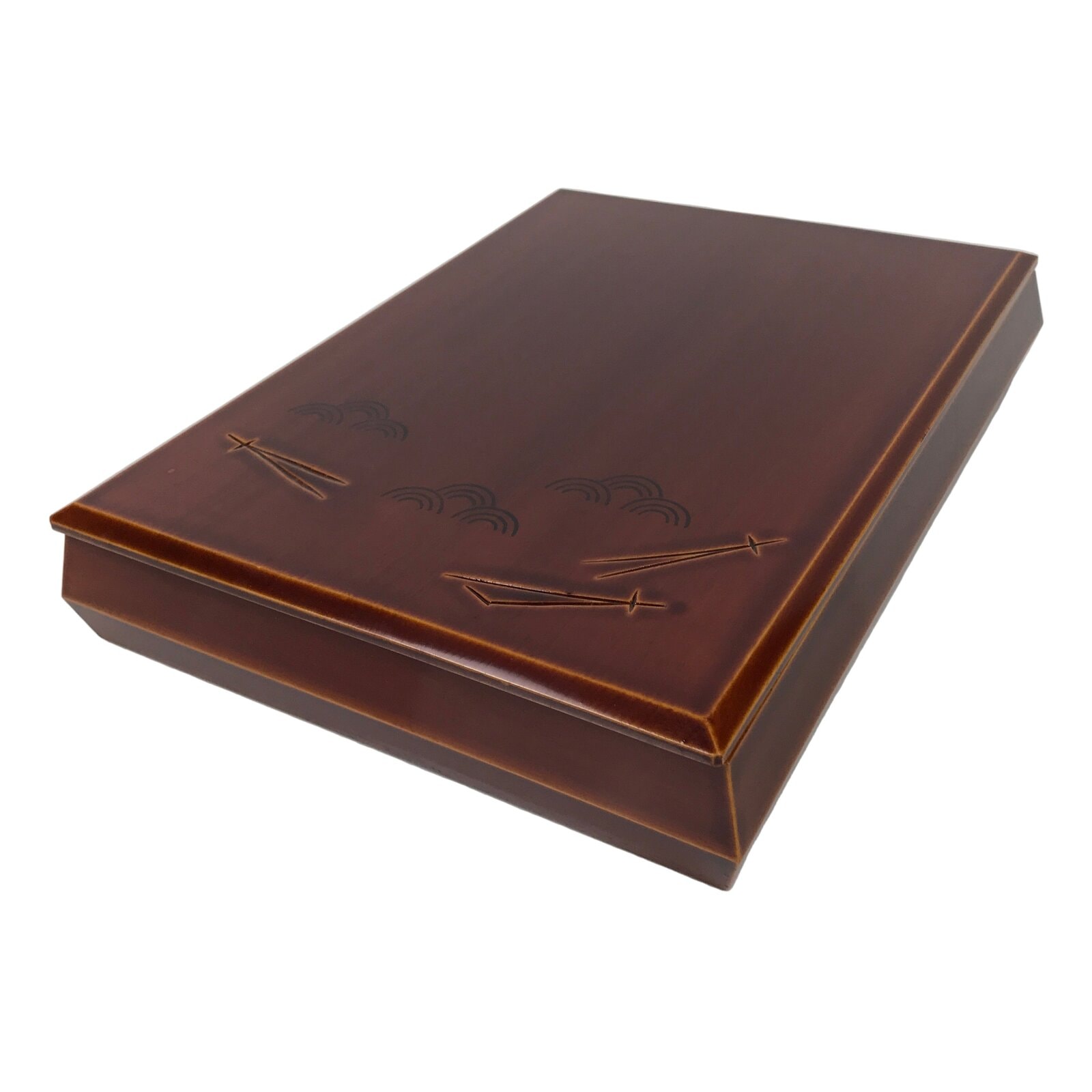 Japanese Lacquered Wooden Lidded Fumibako Letter Box Vtg Shunkei Nuri Brown LWB1