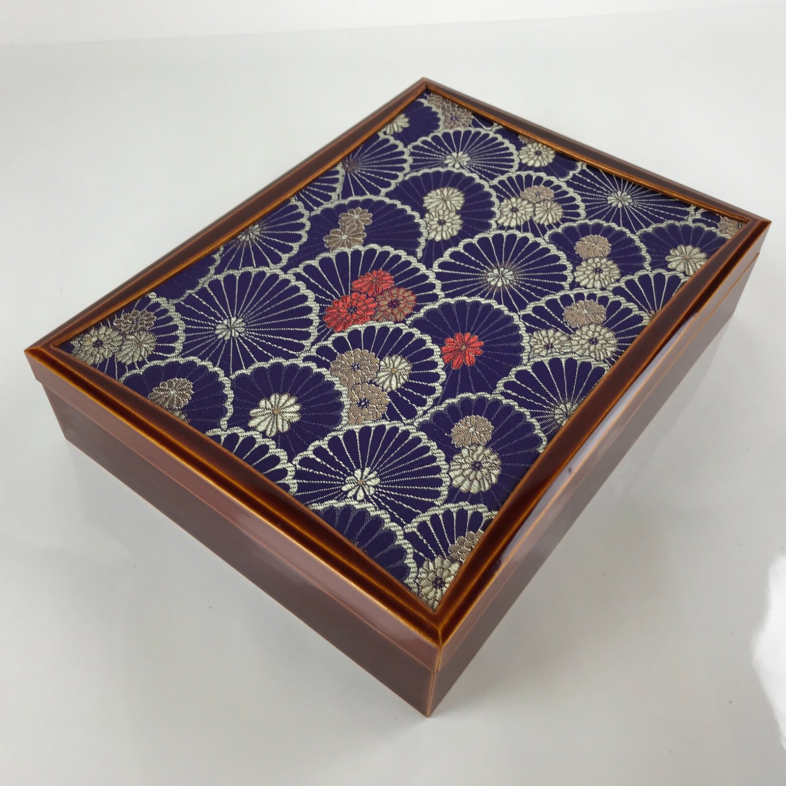 Japanese Lacquered Wooden Lidded Fumibako Letter Box Vtg Silk Shunkei Nuri FB81