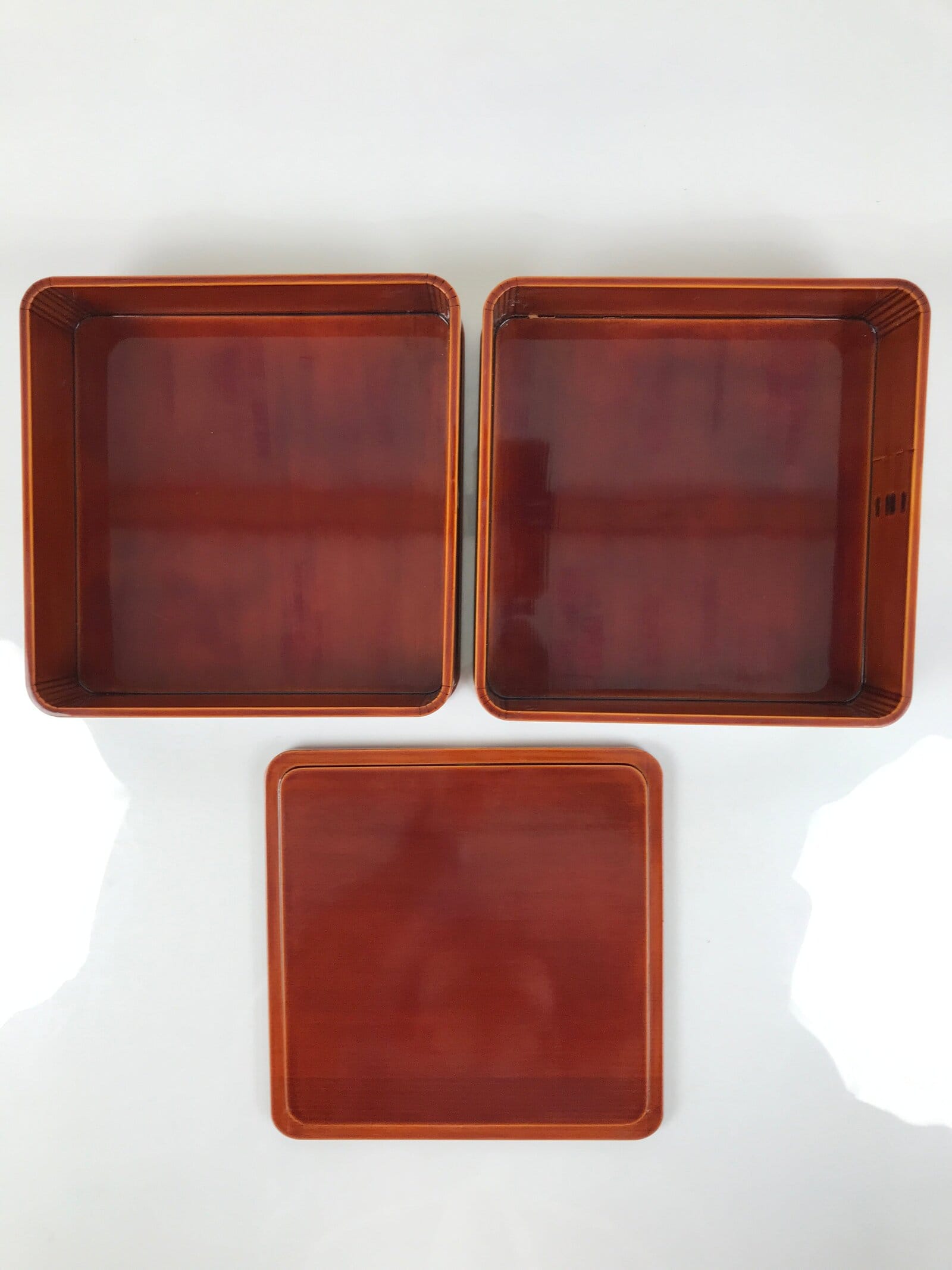 Japanese Lacquered Wooden Lunch Box Bento Jubako Shunkei Two Tiers Brown L557
