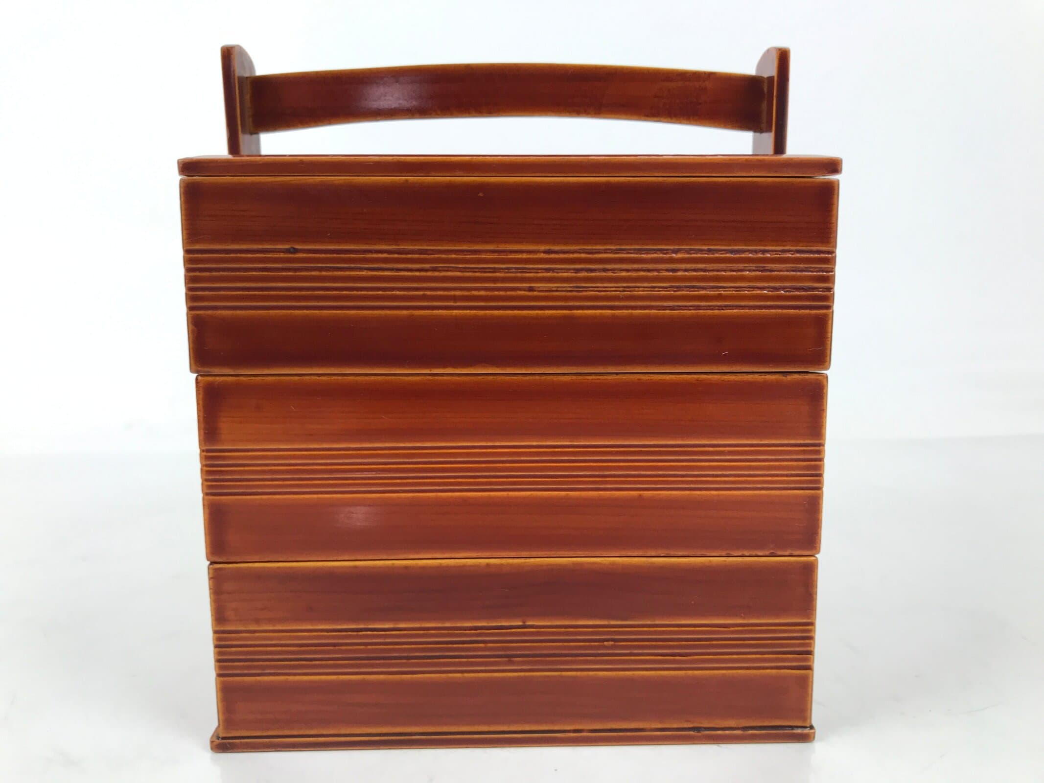 Japanese Lacquered Wooden Lunch Box Bento Shunkei Two Tiers Brown Handle L490