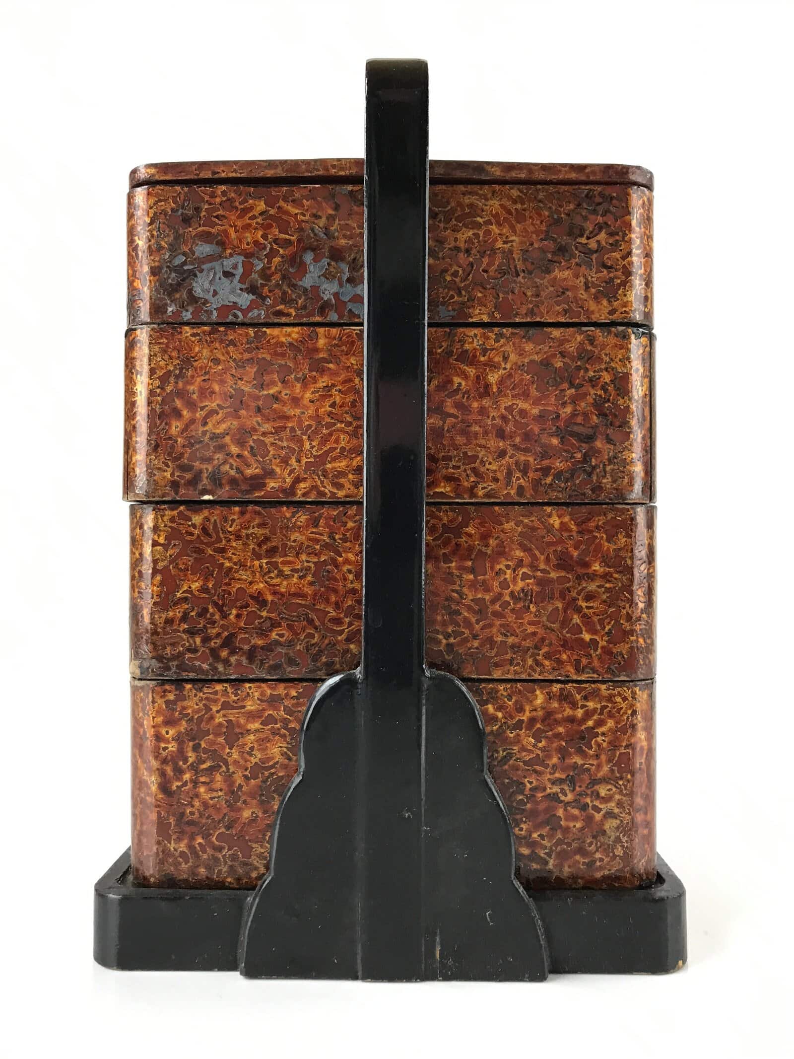 Japanese Lacquered Wooden Lunch Box Lidded Bento Vtg 4 Tiers Handle Wakasa L124