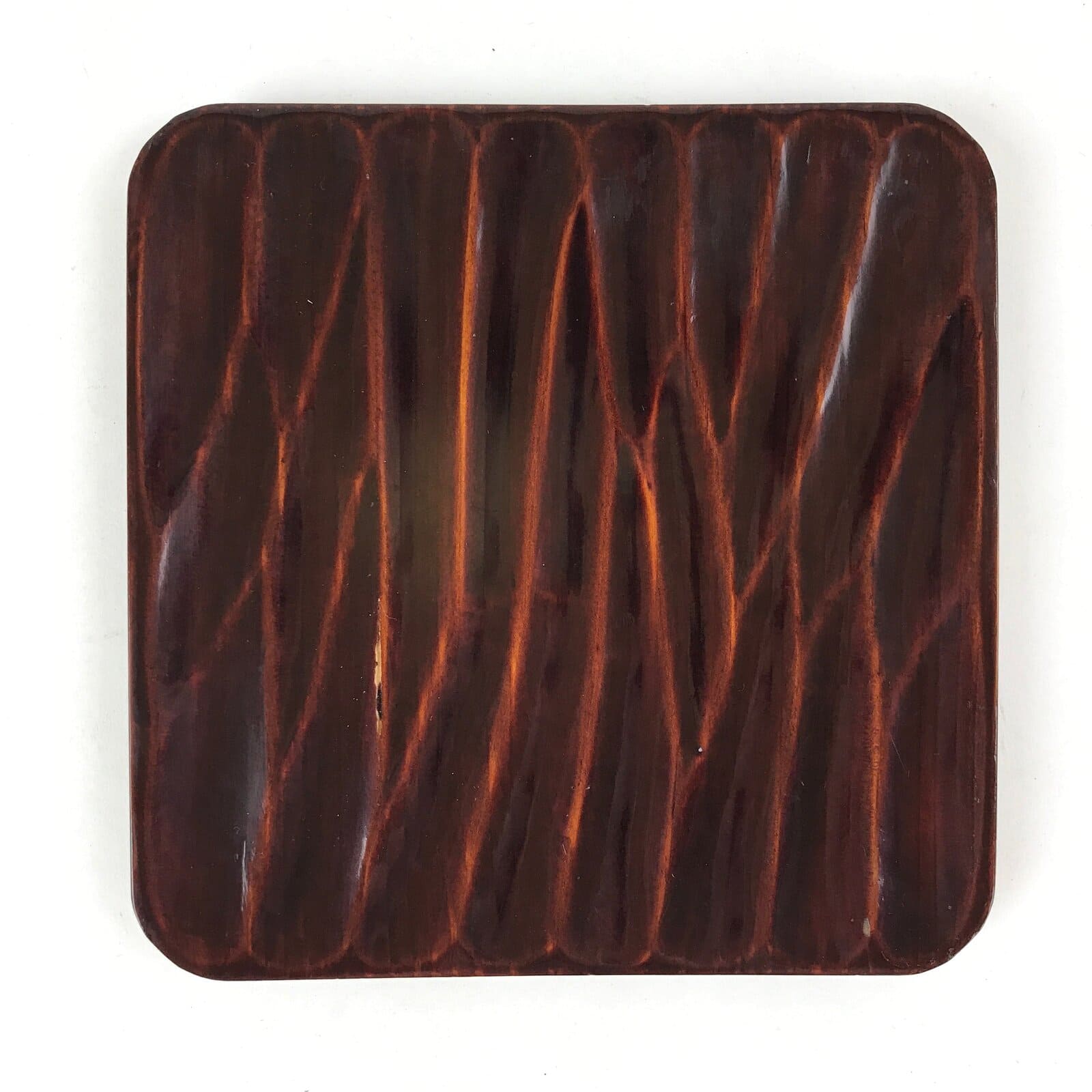 Japanese Lacquered Wooden Meimeizara Square Plate Vtg Sara Carved Pattern L40